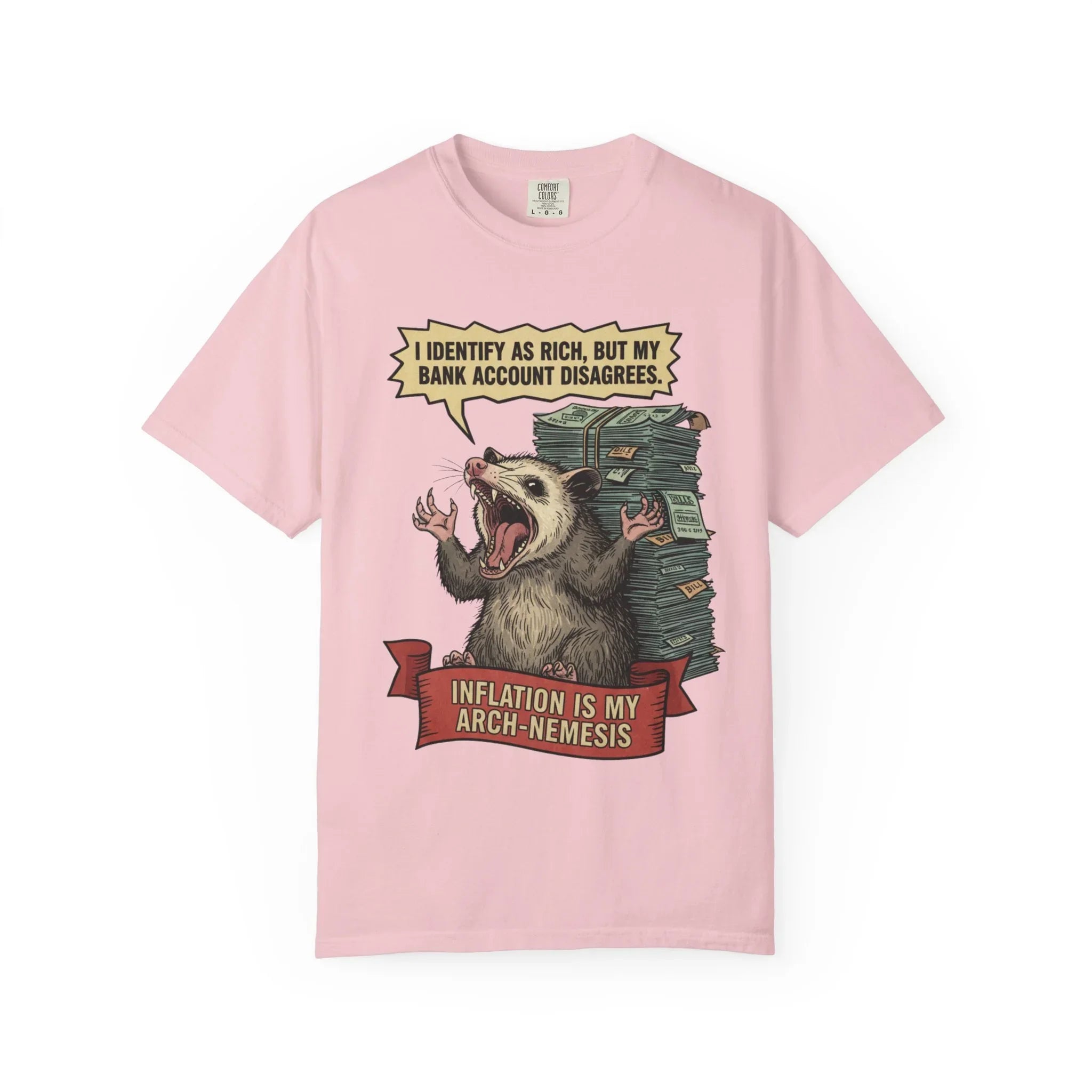 Funny Opossum Shirt - "I Identify As Rich" Inflation Meme Gift - Screaming Possum Hoodie - Relatable Money Humor T-Shirt - Vintage Style Animal Top Blossom