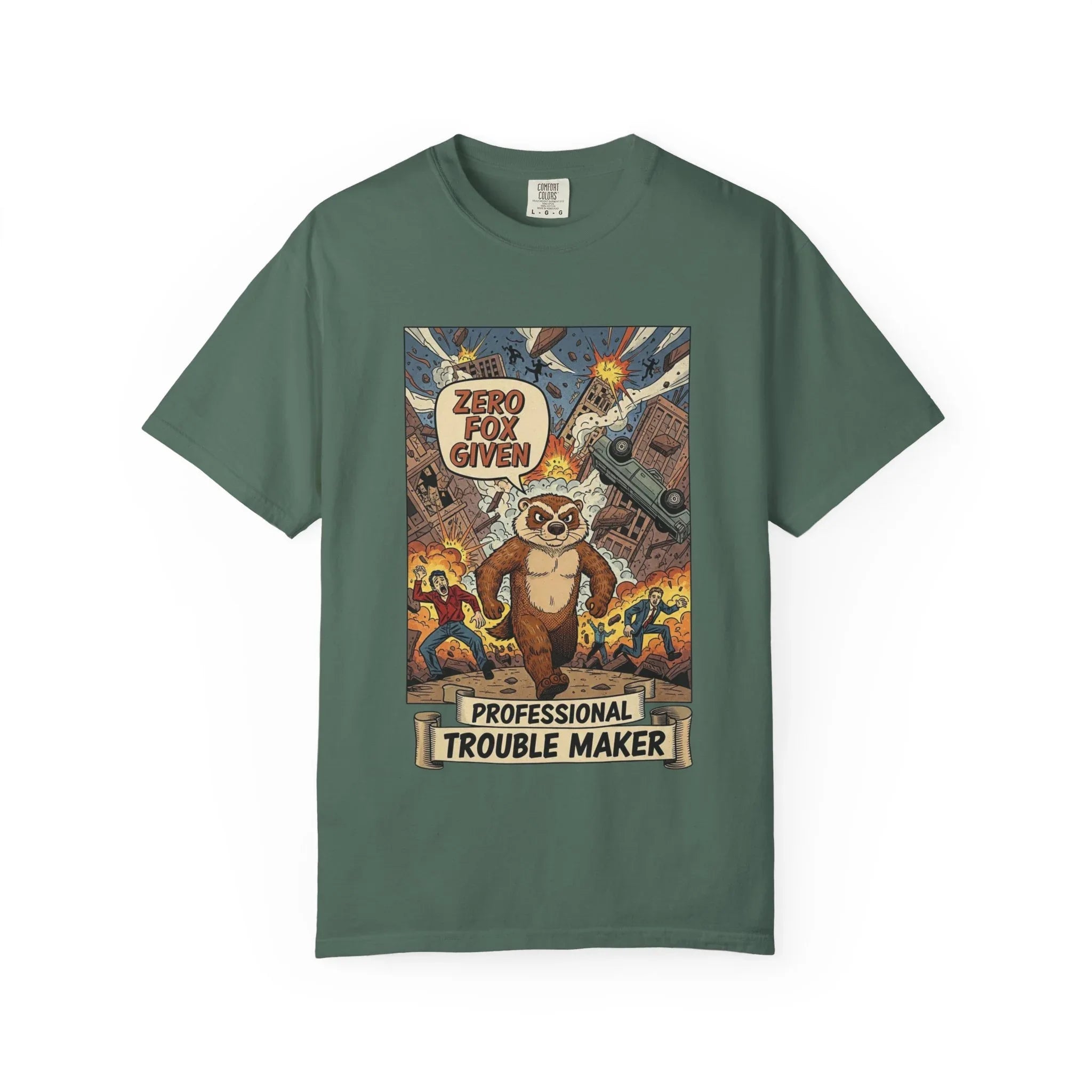 Funny Honey Badger Shirt - "Zero Fox Given" Hoodie - Retro Comic Style Monster Tee - Kaiju Animal Attack Graphic - Professional Trouble Maker Sarcastic Meme Art Blue Spruce