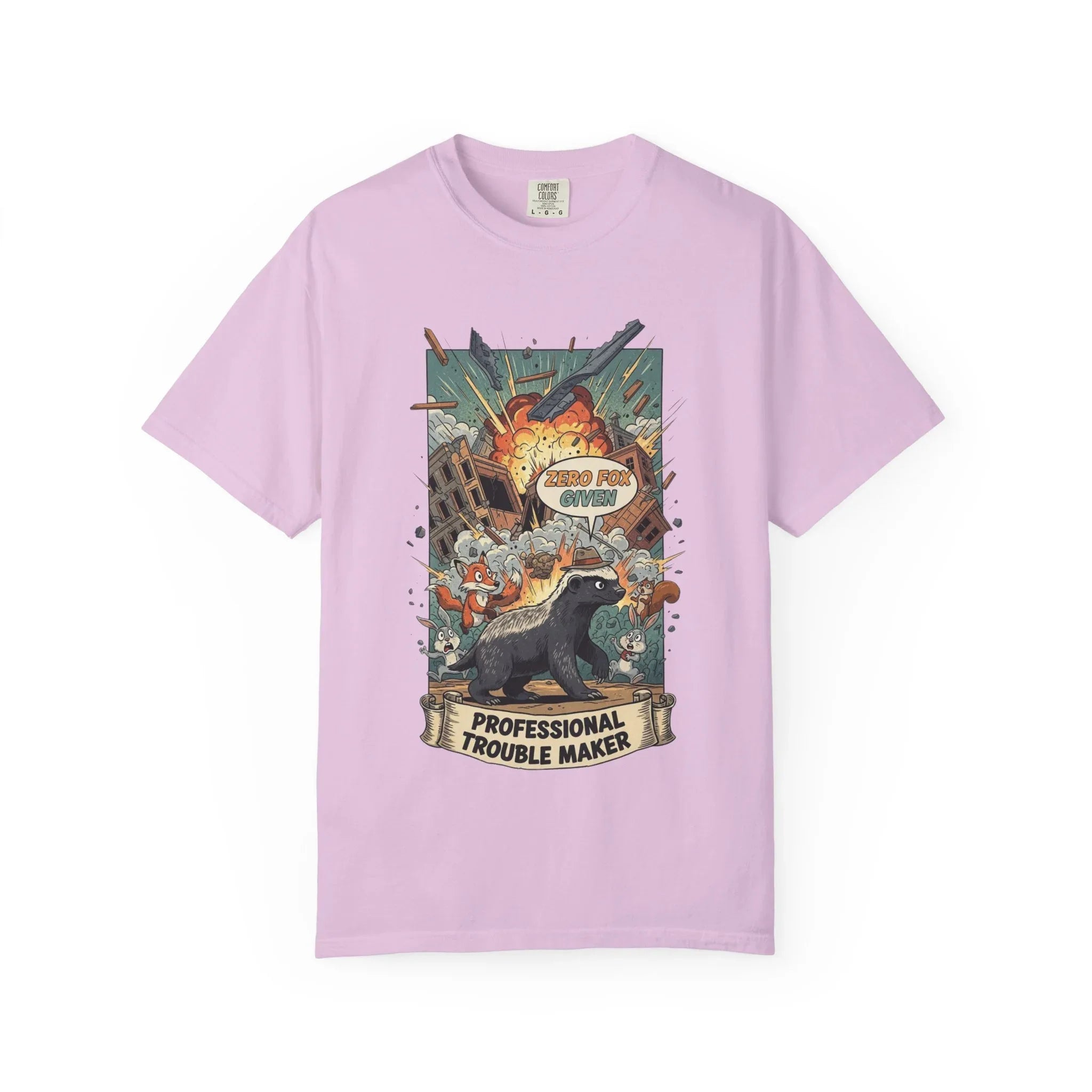 Funny Honey Badger Shirt - "Zero Fox Given" Hoodie - Professional Trouble Maker Tee - Retro Comic Style Graphic - Cool Animal Meme Gift for Sarcastic Men & Women Orchid