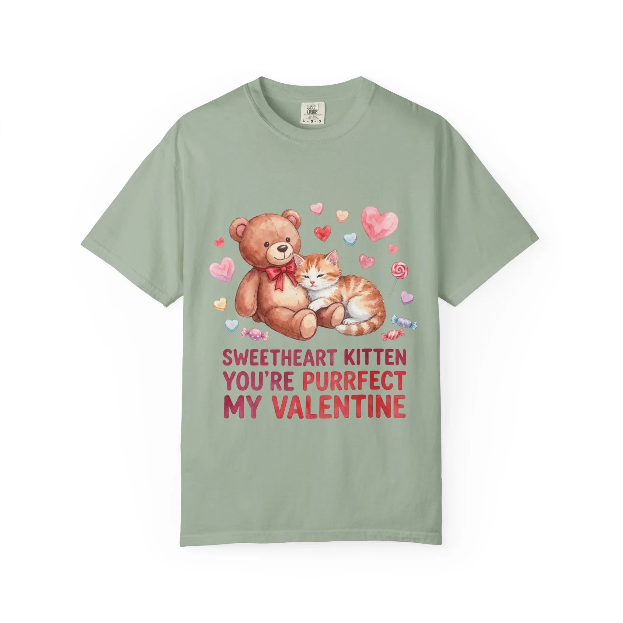 Sweetheart Kitten Youre Purrfect My Valentine T Shirt Cute Cat Teddy Bear Hearts Watercolor Cozy Vintage Aesthetic Gift Cat Lovers Bay