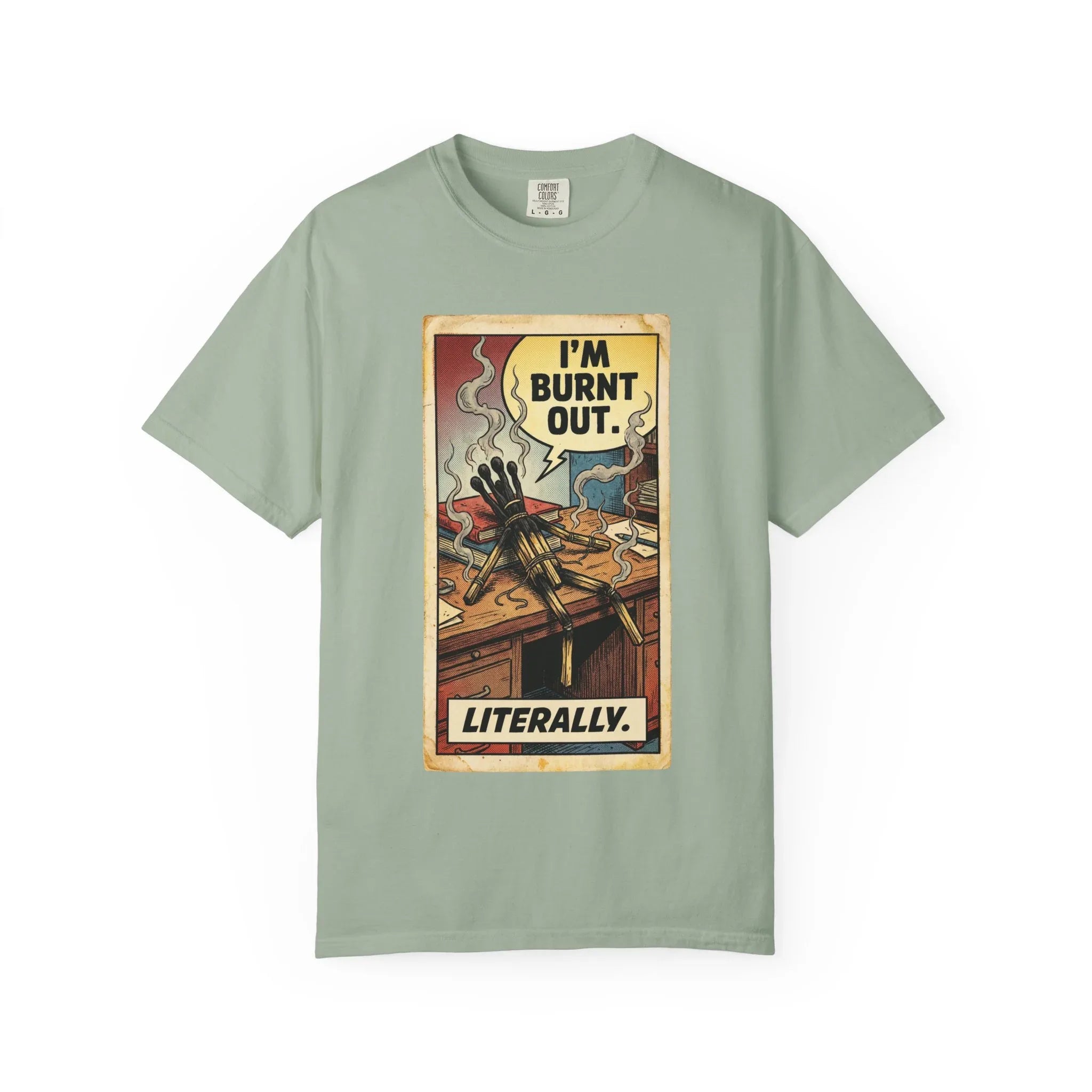 Funny Burnout Shirt - Retro Comic Matchstick Man Graphic Tee - Sarcastic Office Humor T-Shirt - Vintage Work Stress Mental Health Gift - Burnt Out Literally Streetwear Bay