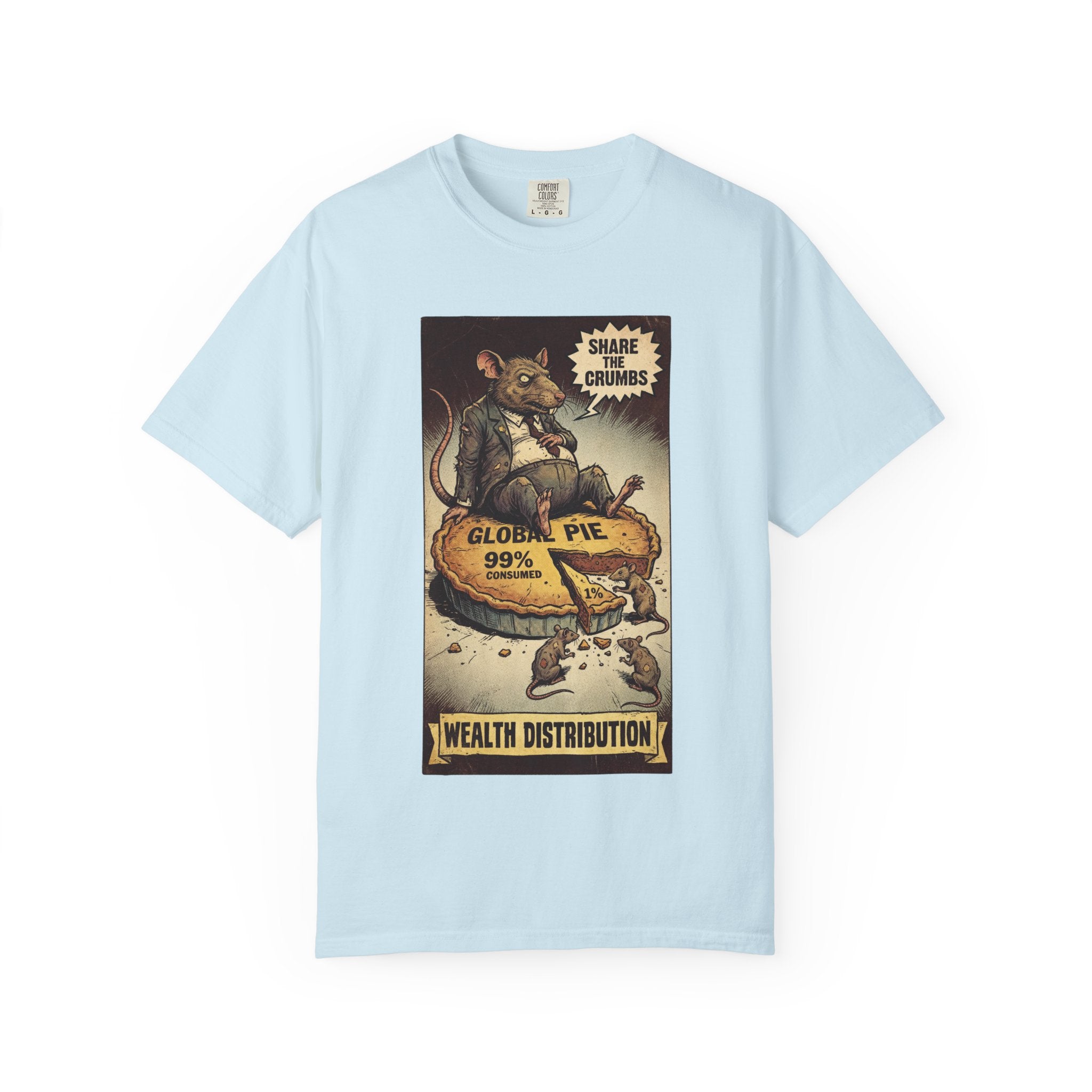 Share The Crumbs Shirt, Wealth Distribution Satire Tee, Vintage Capitalism Political Graphic, Social Justice Streetwear, Anti-Greed Rat Gift Chambray