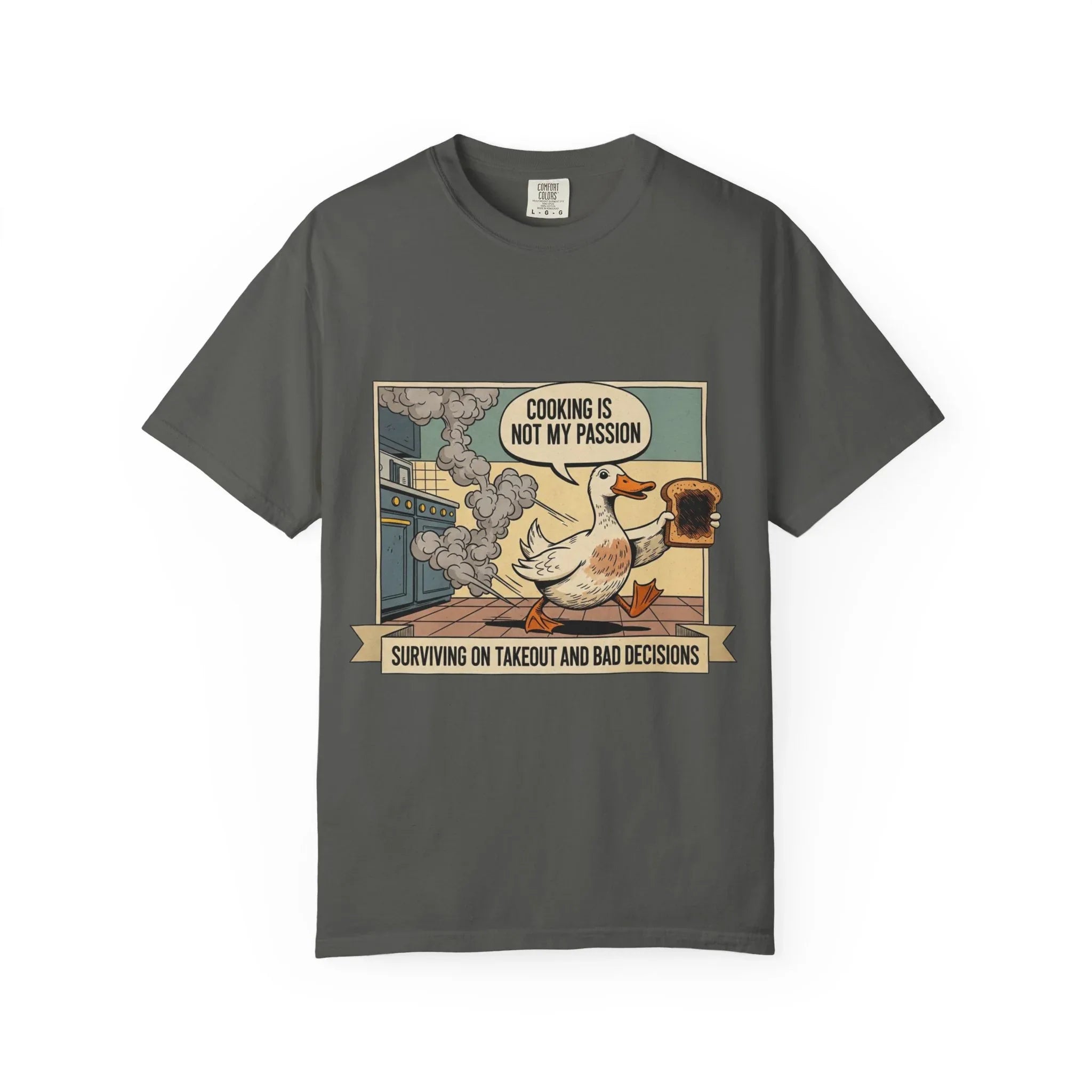 Funny Duck Cooking Shirt Retro Kitchen Fail Tee Sarcastic Foodie Gift Cooking Is Not My Passion Surviving On Takeout Shirt Vintage Cartoon Pepper