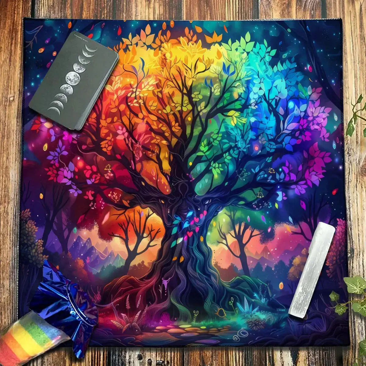 ✨12 Constellations Tarot Tablecloth – Durable Polyester Altar Cloth Featuring Zodiac Signs, Sun, Moon & Starry Sky Motifs