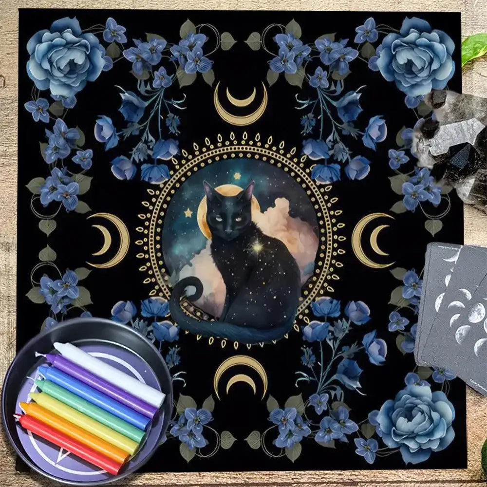 ✨12 Constellations Tarot Tablecloth – Durable Polyester Altar Cloth Featuring Zodiac Signs, Sun, Moon & Starry Sky Motifs