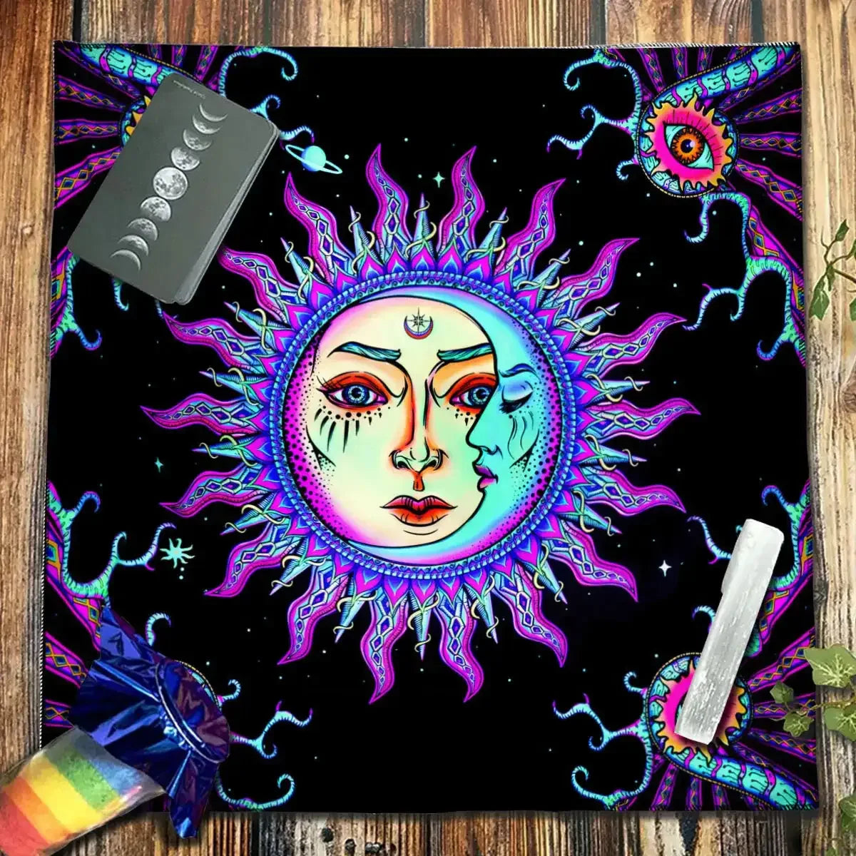 ✨12 Constellations Tarot Tablecloth – Durable Polyester Altar Cloth Featuring Zodiac Signs, Sun, Moon & Starry Sky Motifs zhuobu01a 75x75cm