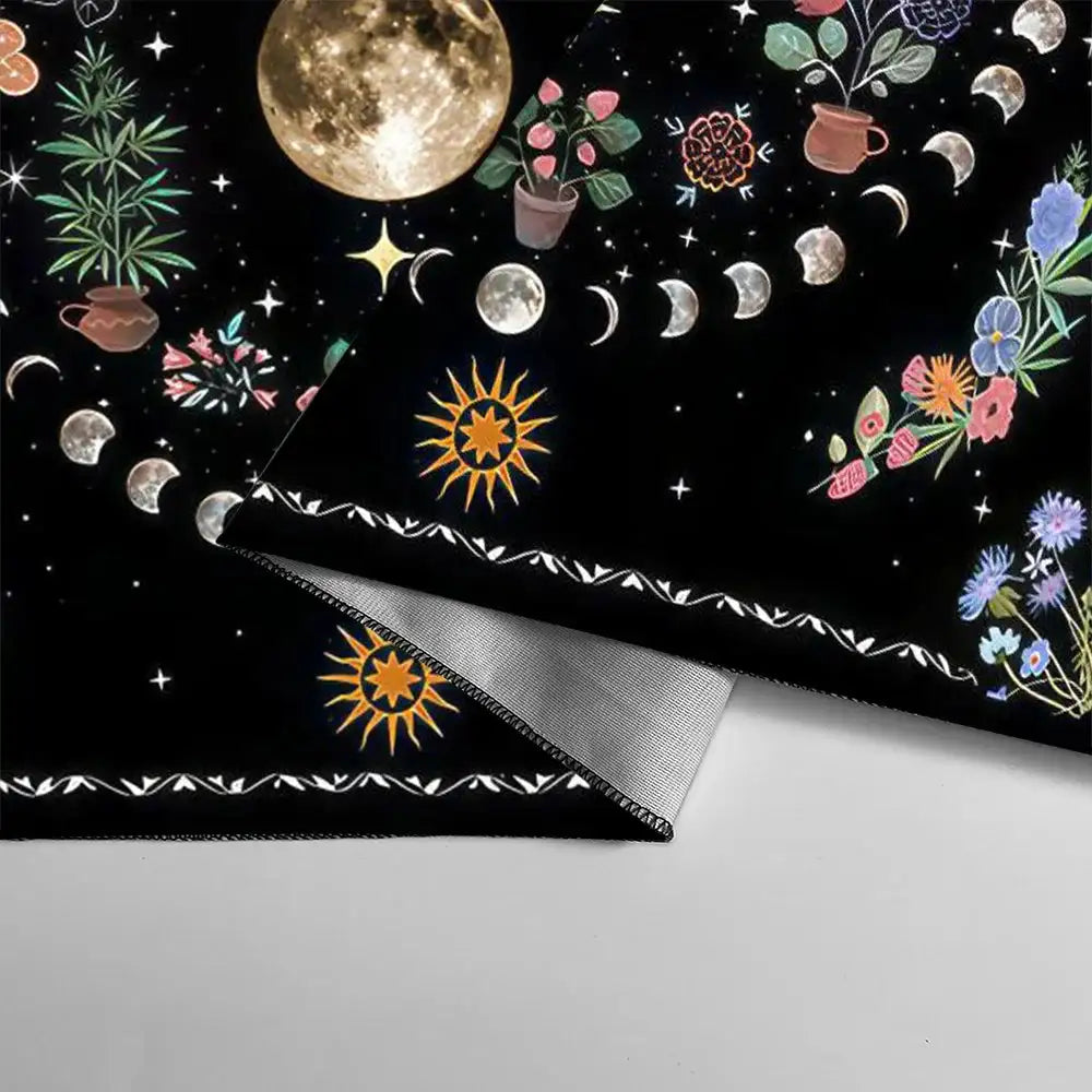 ✨12 Constellations Tarot Tablecloth – Durable Polyester Altar Cloth Featuring Zodiac Signs, Sun, Moon & Starry Sky Motifs