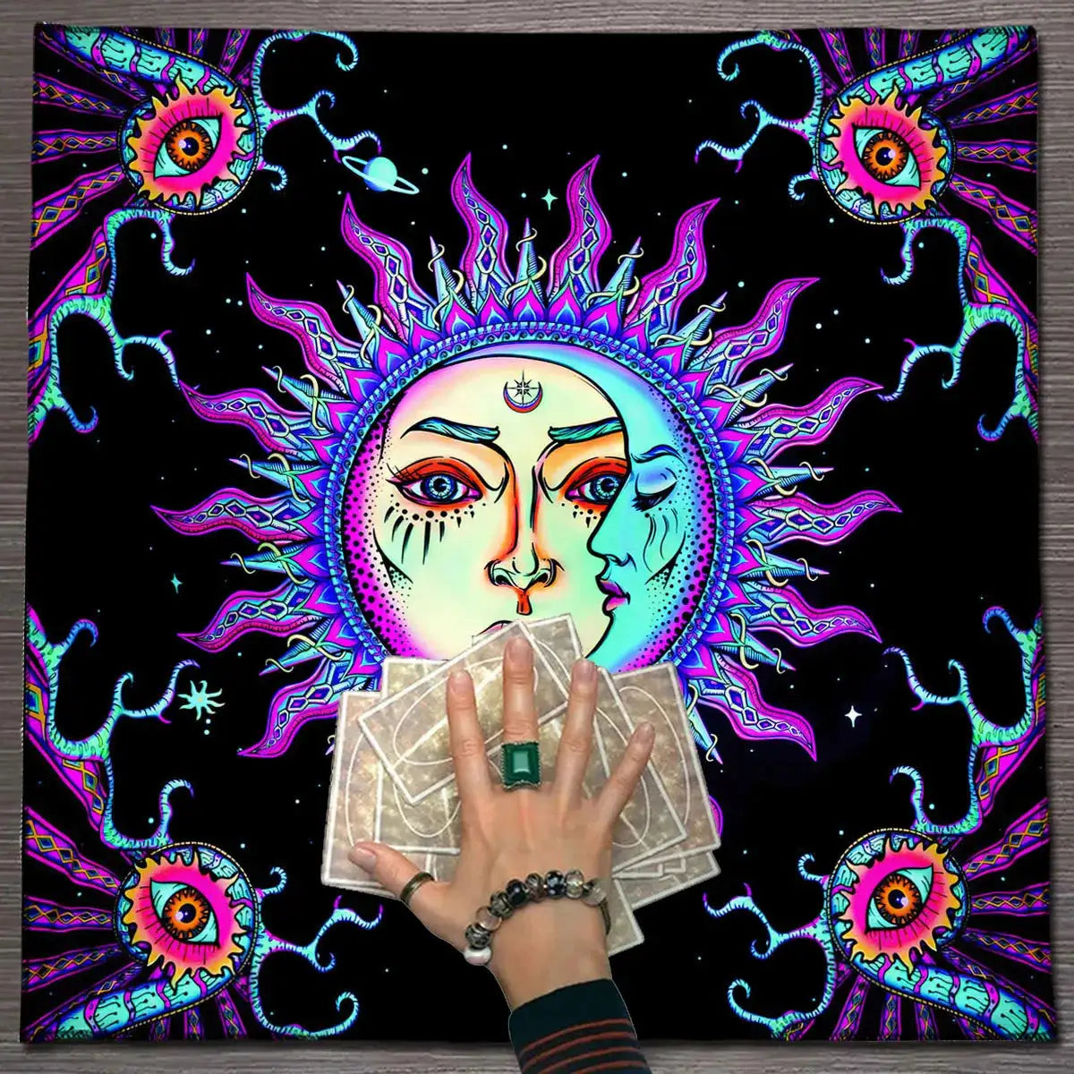 ✨12 Constellations Tarot Tablecloth – Durable Polyester Altar Cloth Featuring Zodiac Signs, Sun, Moon & Starry Sky Motifs