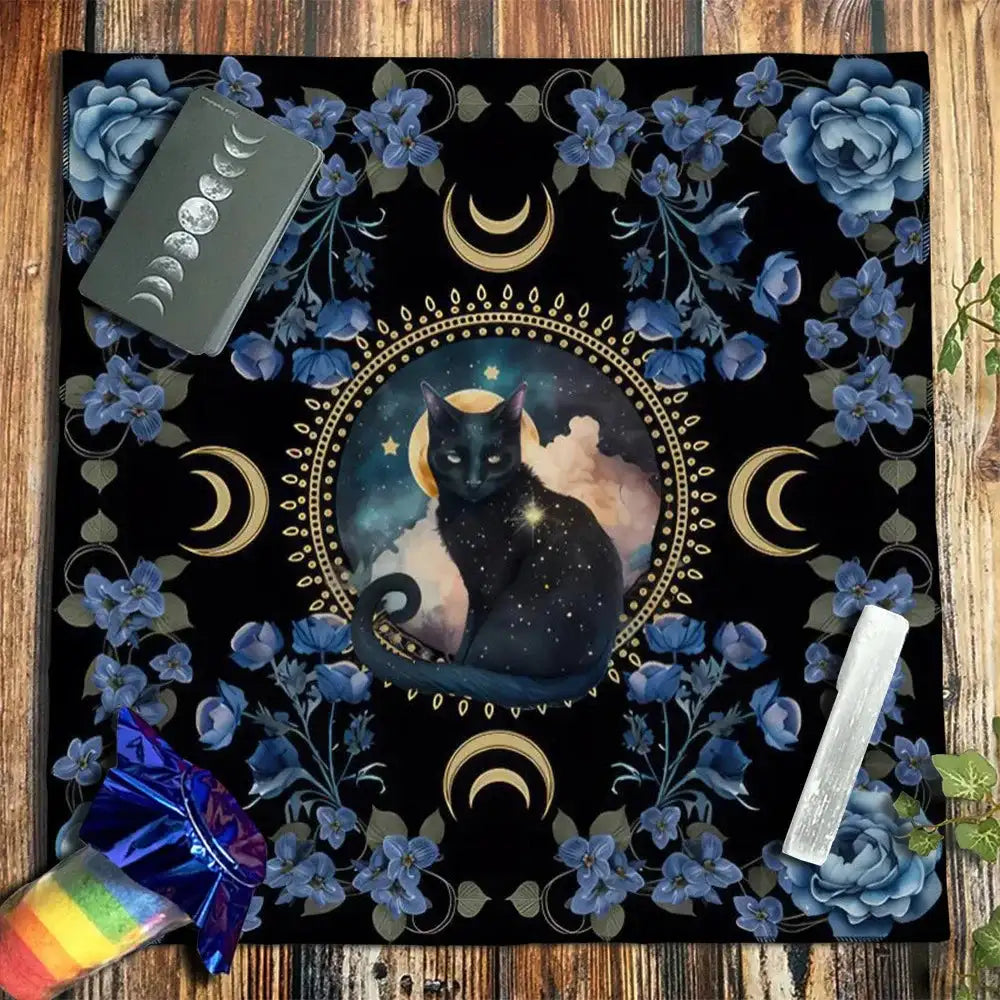 ✨12 Constellations Tarot Tablecloth – Durable Polyester Altar Cloth Featuring Zodiac Signs, Sun, Moon & Starry Sky Motifs