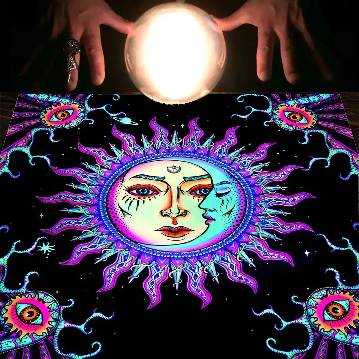 ✨12 Constellations Tarot Tablecloth – Durable Polyester Altar Cloth Featuring Zodiac Signs, Sun, Moon & Starry Sky Motifs