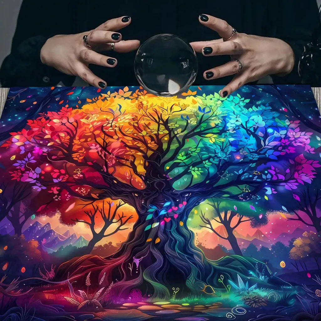 ✨12 Constellations Tarot Tablecloth – Durable Polyester Altar Cloth Featuring Zodiac Signs, Sun, Moon & Starry Sky Motifs