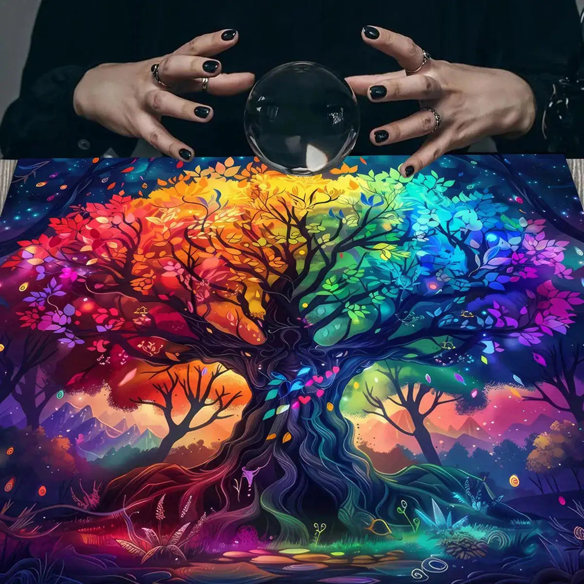 ✨12 Constellations Tarot Tablecloth – Durable Polyester Altar Cloth Featuring Zodiac Signs, Sun, Moon & Starry Sky Motifs