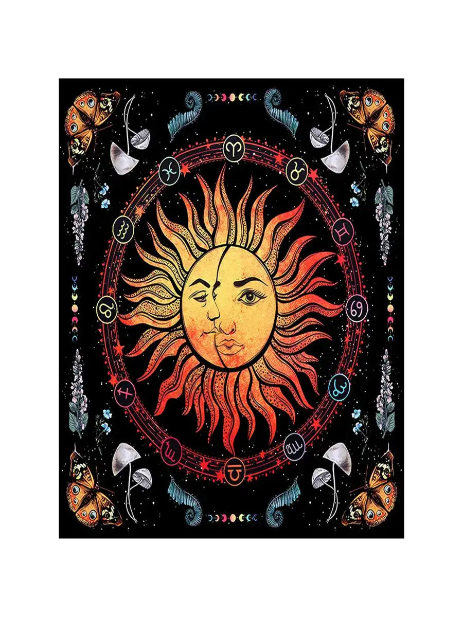 ✨12 Constellations Tarot Tablecloth – Durable Polyester Altar Cloth Featuring Zodiac Signs, Sun, Moon & Starry Sky Motifs