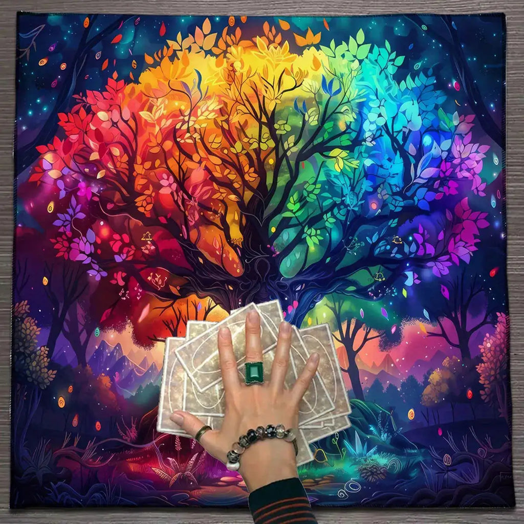 ✨12 Constellations Tarot Tablecloth – Durable Polyester Altar Cloth Featuring Zodiac Signs, Sun, Moon & Starry Sky Motifs