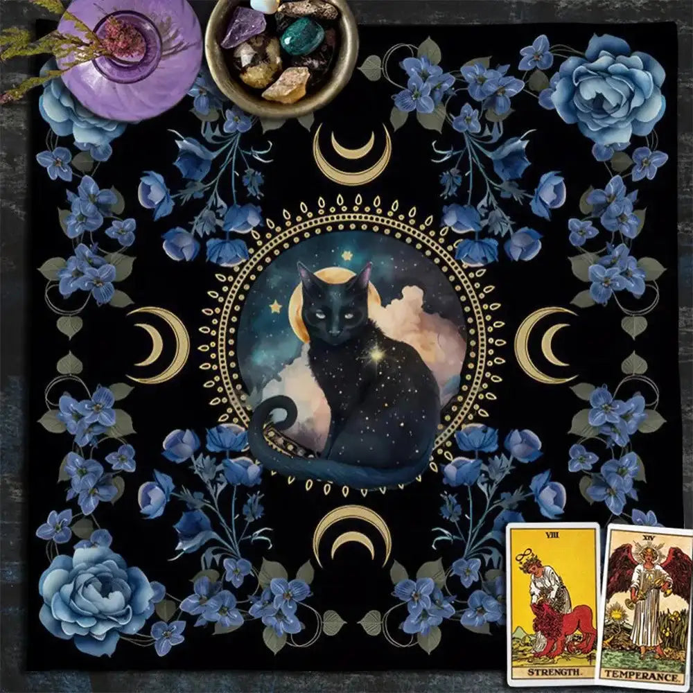 ✨12 Constellations Tarot Tablecloth – Durable Polyester Altar Cloth Featuring Zodiac Signs, Sun, Moon & Starry Sky Motifs