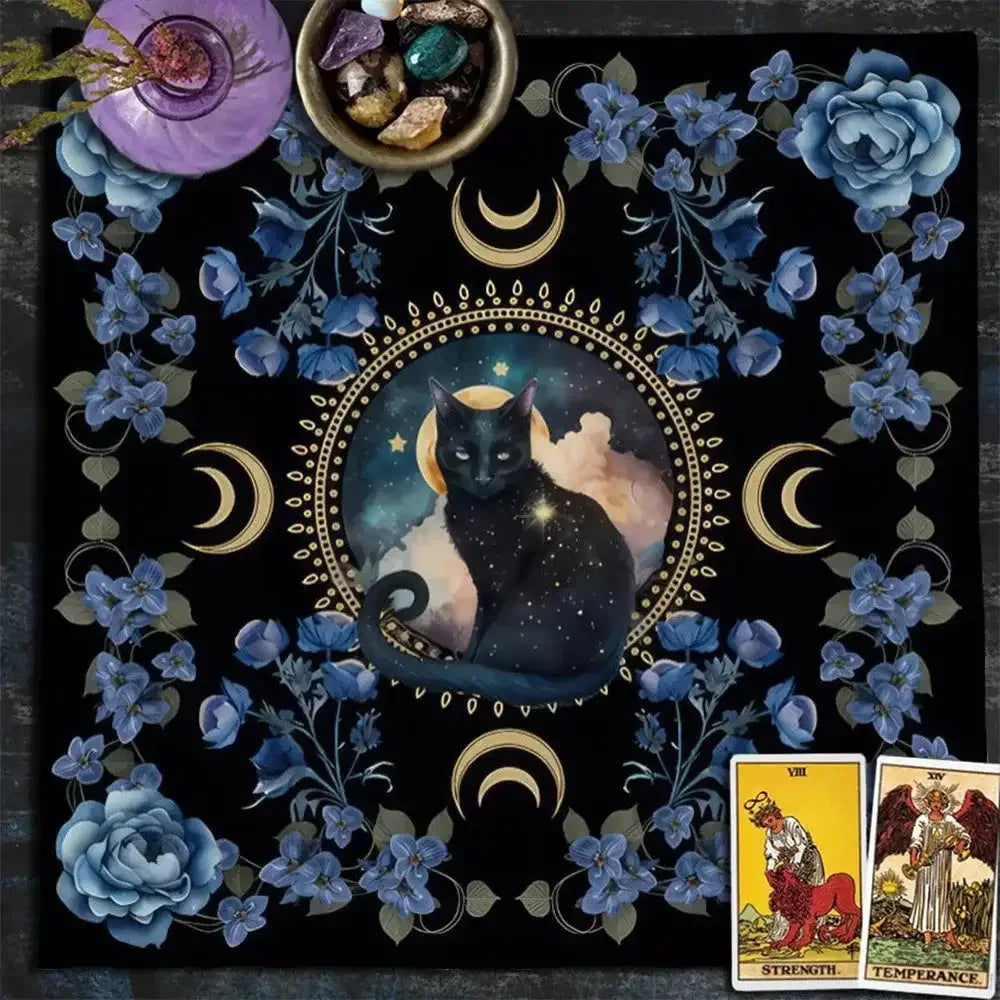 ✨12 Constellations Tarot Tablecloth – Durable Polyester Altar Cloth Featuring Zodiac Signs, Sun, Moon & Starry Sky Motifs