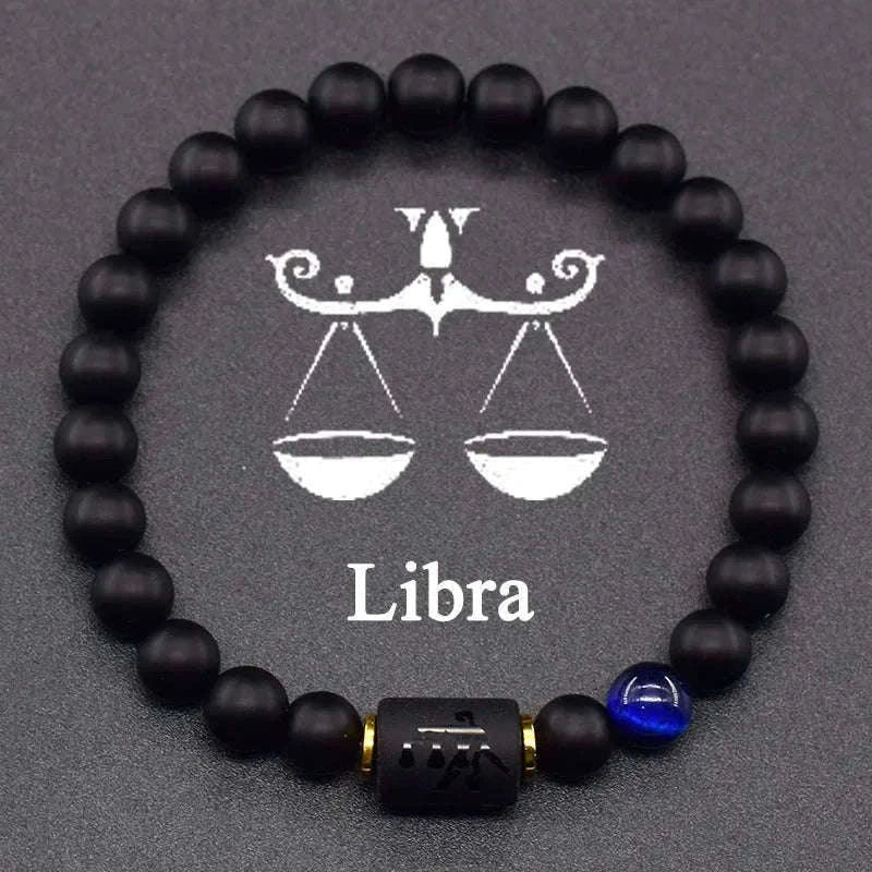 ✨ 12 Zodiac Constellation Sign Bracelet – Real Natural Tiger Eye Stone Bead – Leo & Taurus Charm Couple Jewelry for Men & Women 32 Libra 8 mm Beads