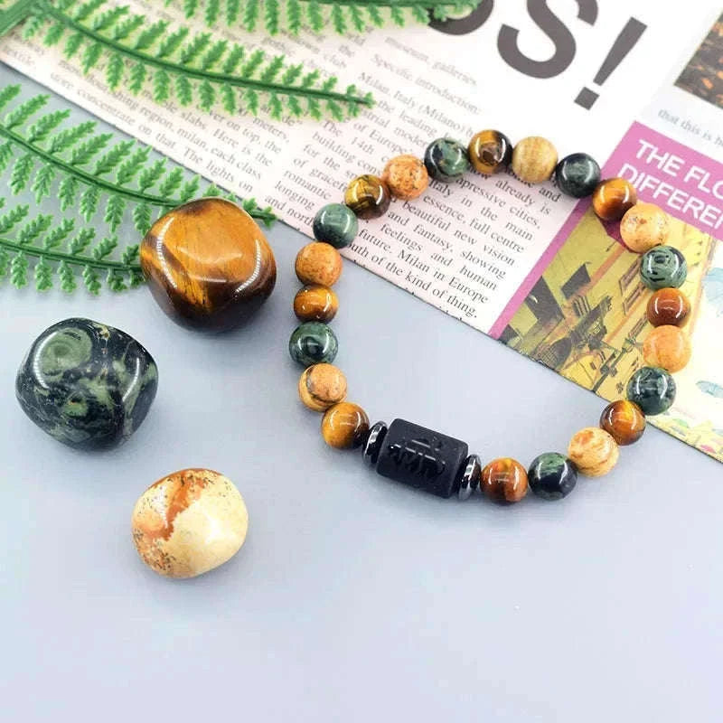 ✨ 12 Zodiac Constellation Sign Bracelet – Real Natural Tiger Eye Stone Bead – Leo & Taurus Charm Couple Jewelry for Men & Women