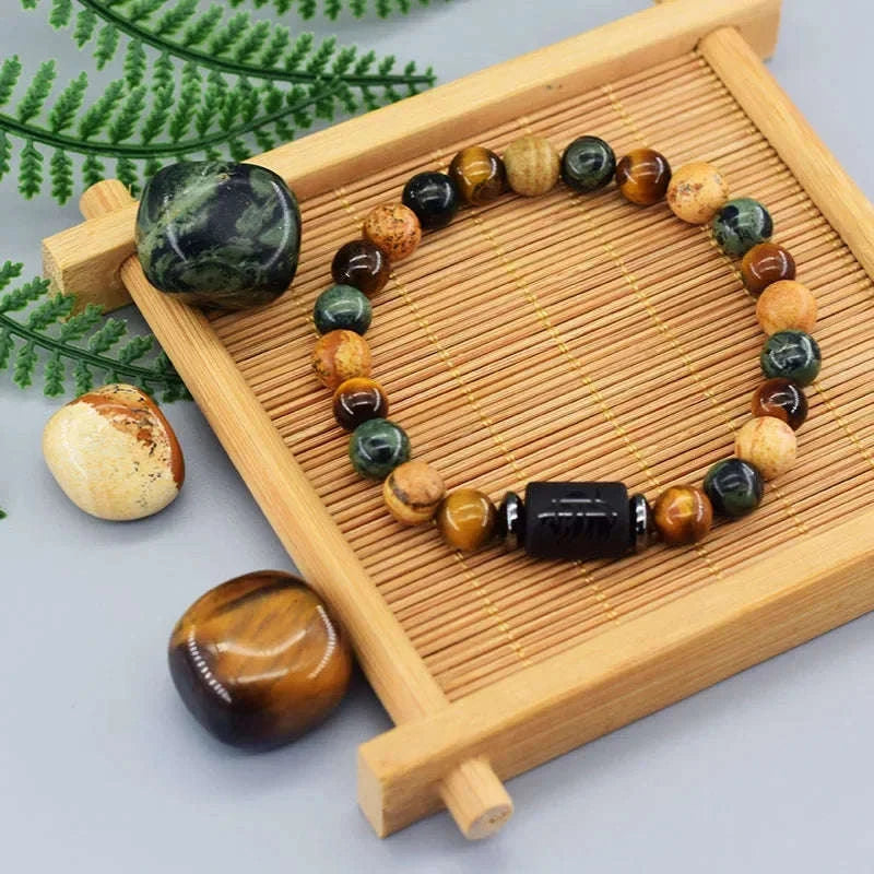 ✨ 12 Zodiac Constellation Sign Bracelet – Real Natural Tiger Eye Stone Bead – Leo & Taurus Charm Couple Jewelry for Men & Women