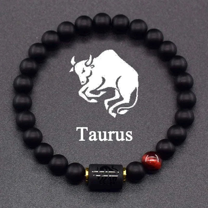 ✨ 12 Zodiac Constellation Signs Bracelet – Tiger Eye & Sparrow Picture Stone Beads – Virgo Charm Couple Jewelry for Men & Women 30 Taurus 8 mm Beads