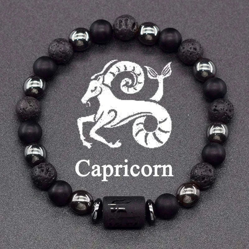 ✨ 12 Zodiac Constellation Signs Bracelet – Tiger Eye & Sparrow Picture Stone Beads – Virgo Charm Couple Jewelry for Men & Women 20 Capricorn 8 mm Beads