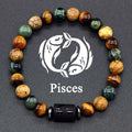 ✨ 12 Zodiac Sign Bracelet Homme – Natural Yellow Tiger Eye Stone & Hematite Constellation Bangle – Cancer, Taurus, Libra Astrology Bracelet for Women 8 mm Beads