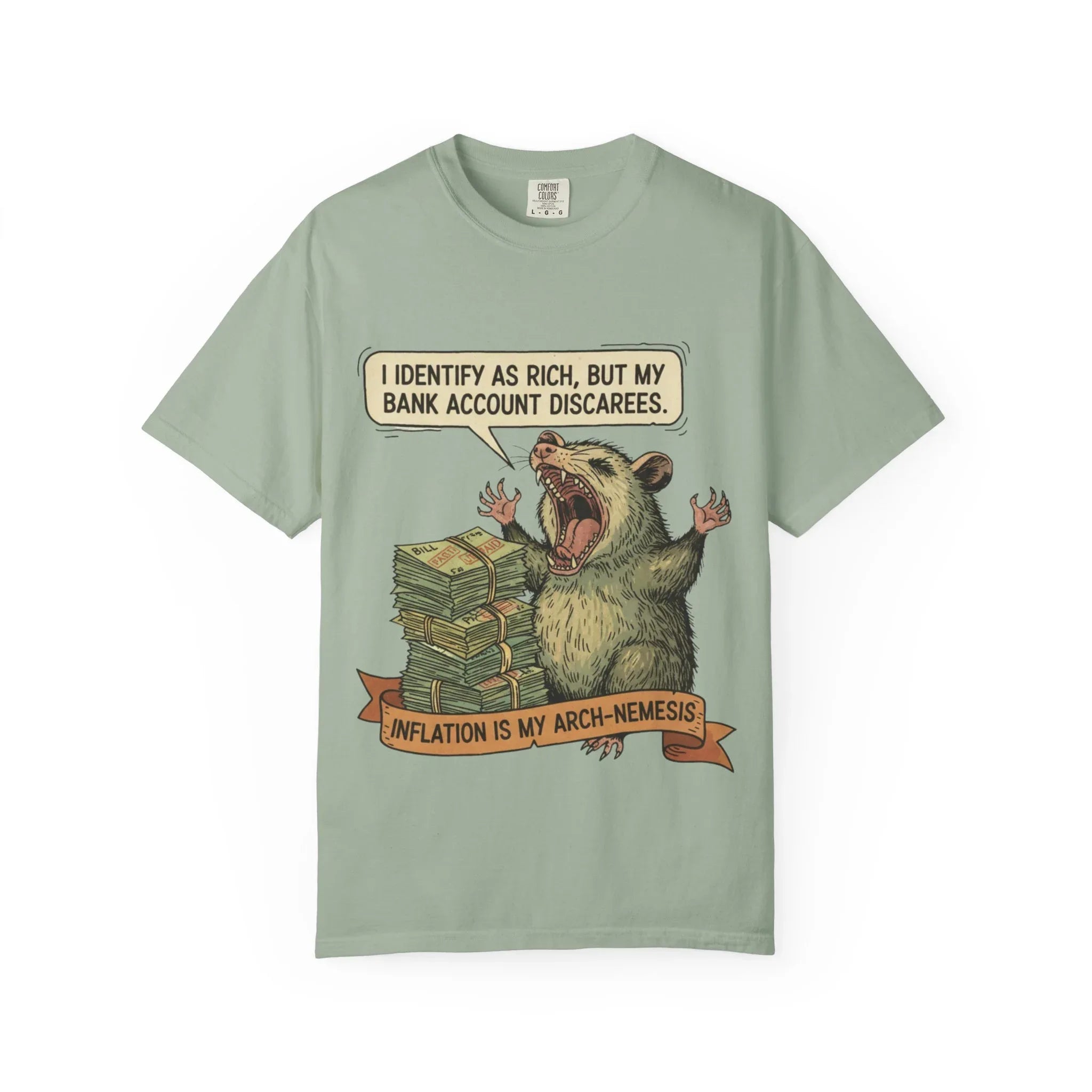 Funny Opossum Shirt I Identify As Rich Sarcastic Animal Meme Tee Screaming Opossum Gift for Friend Inflation Struggle Humor Top Bay