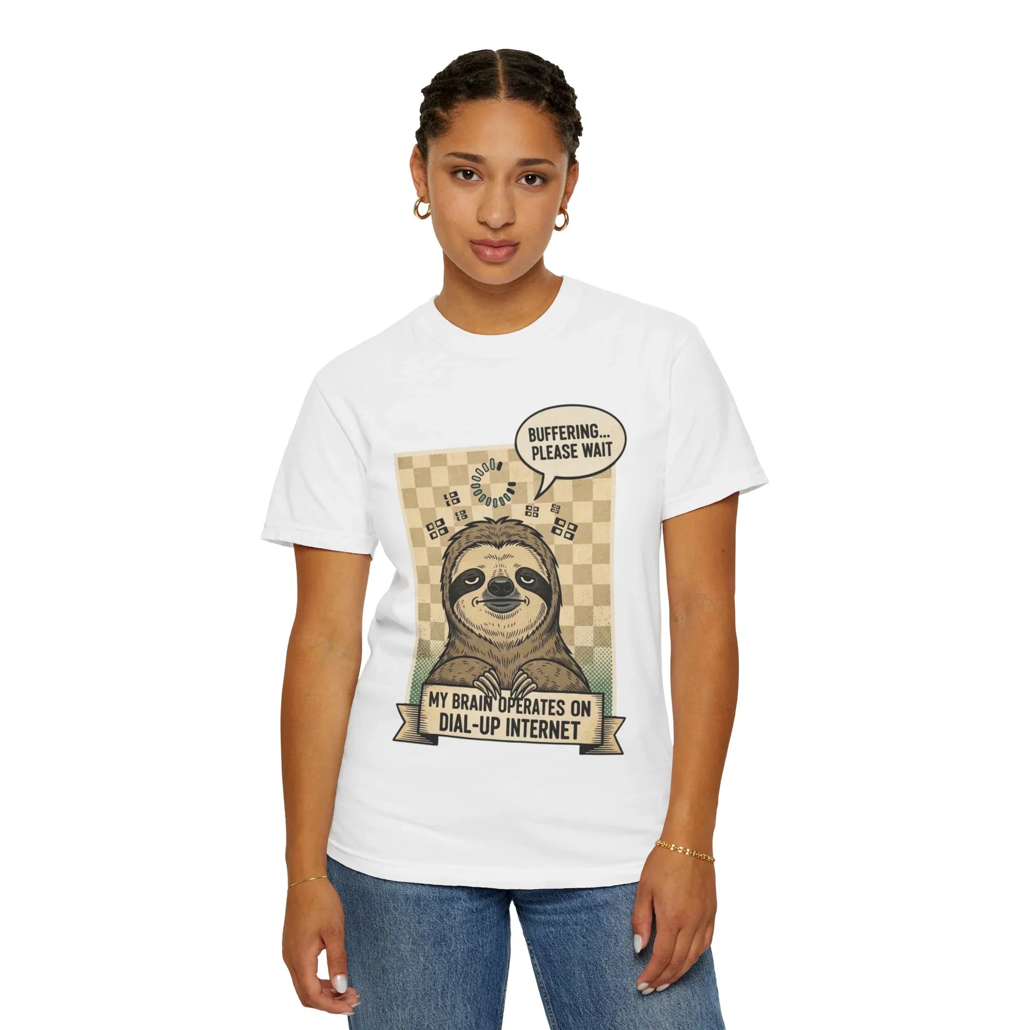 Funny Sloth Shirt Retro 90s Dial-Up Internet Tee Buffering Graphic Tshirt Sarcastic Sloth Lover Gift Vintage Style Comfort Colors Tee