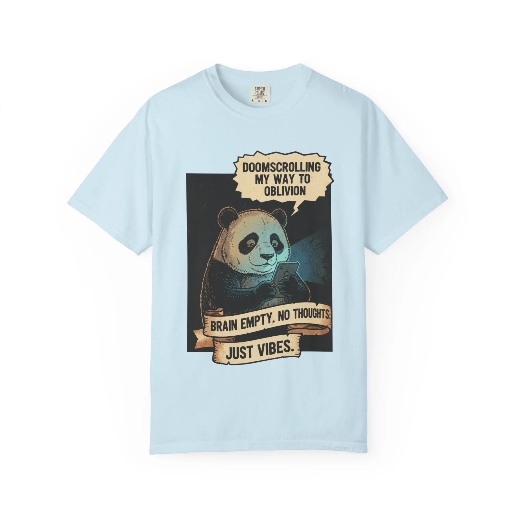 Funny Panda Doomscrolling Shirt Brain Empty No Thoughts Just Vibes Tee Retro Vintage Aesthetic Tshirt Relatable Meme Gift for Introverts Chambray