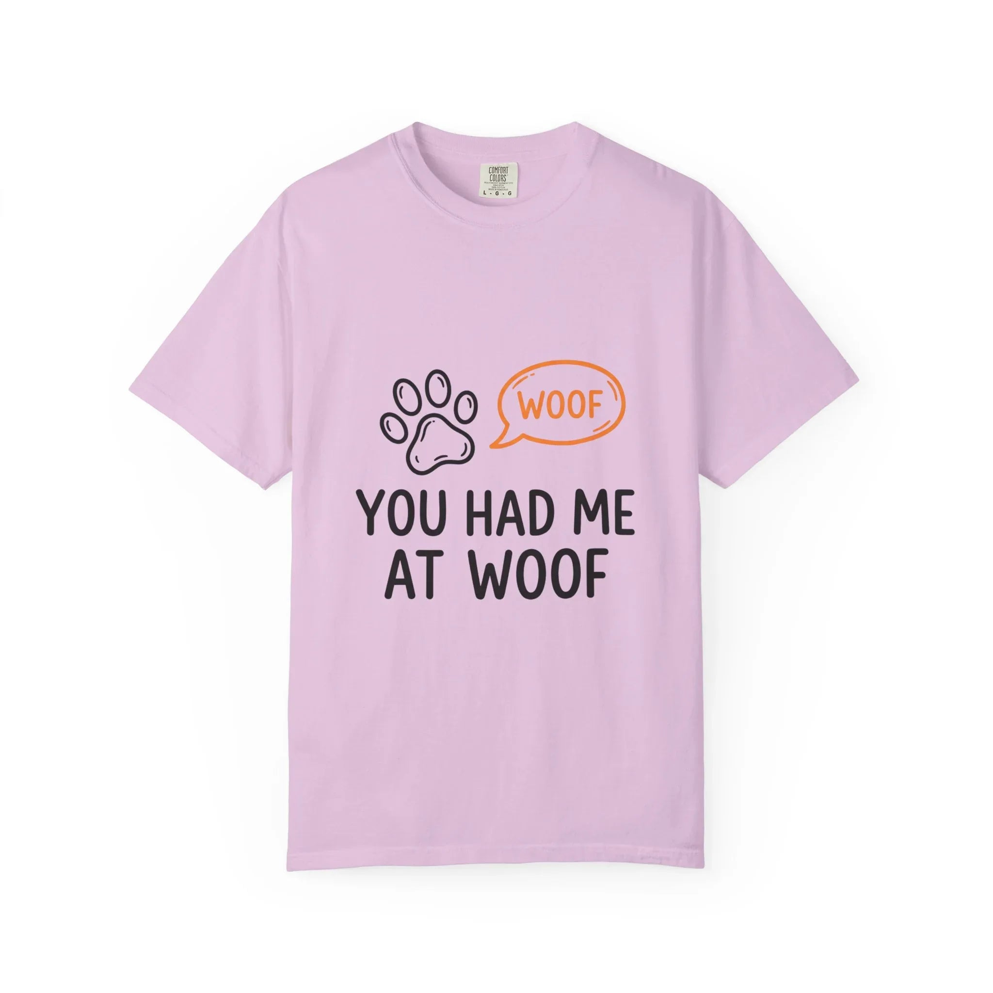 You Had Me At Woof Shirt, Dog Lover T-Shirt, Cute Paw Print Tee, Funny Dog Pun, Dog Mom Gift, Dog Dad Gift Orchid
