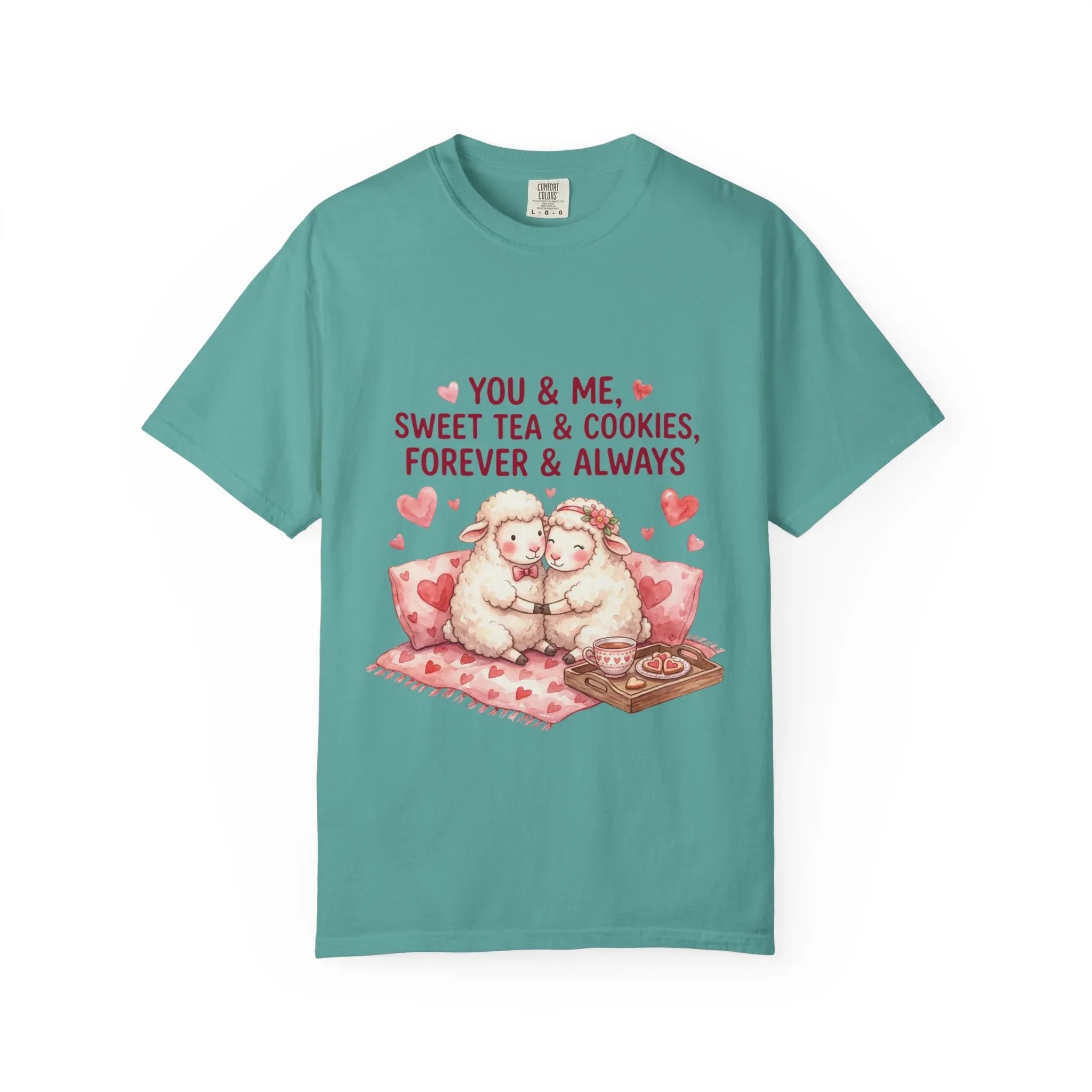 You and Me Sweet Tea Cookies Bears T Shirt Cute Cuddling Couple Watercolor Cozy Vintage Aesthetic Gift Lovers Soft Cotton Romantic Tee Seafoam