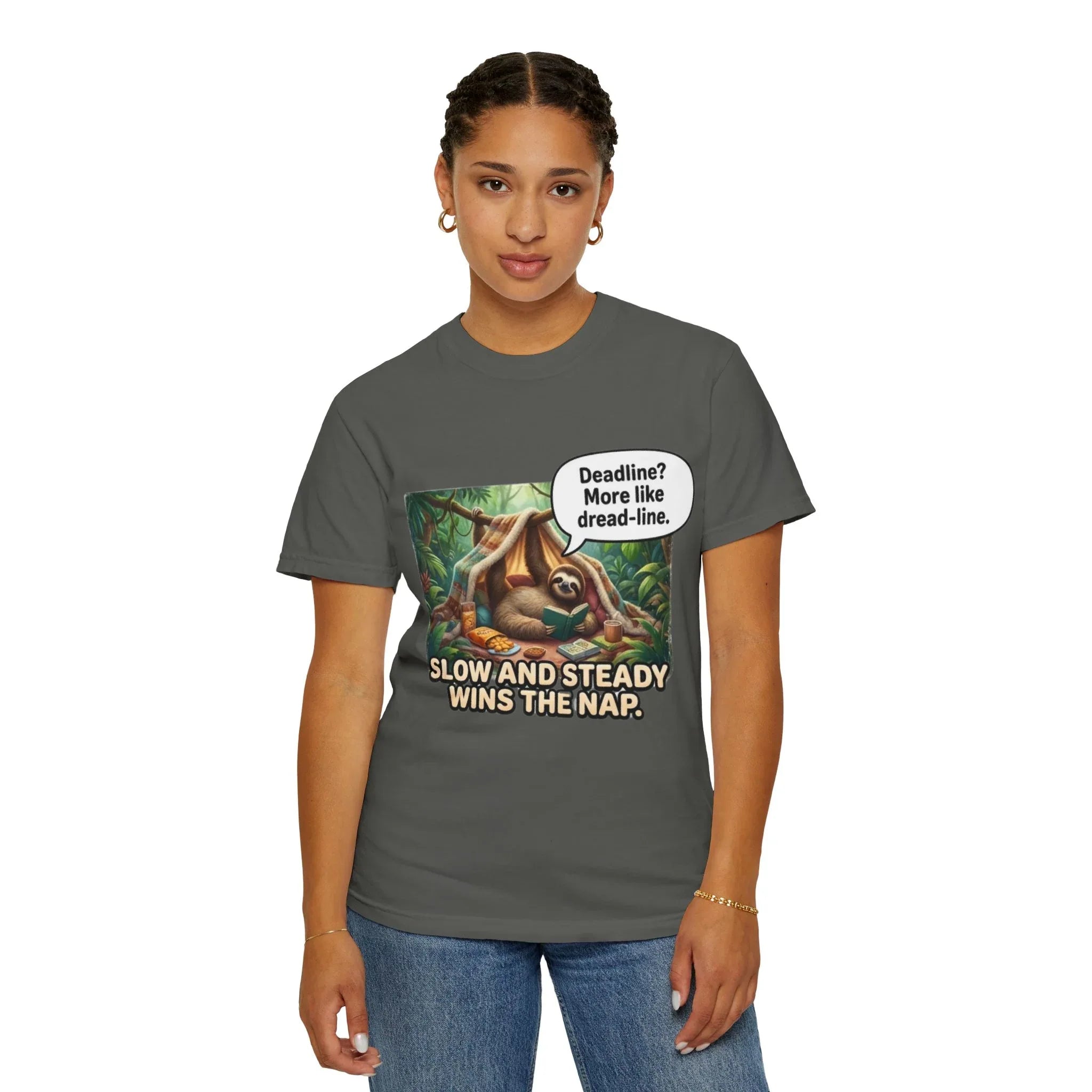 Slow and Steady Wins the Nap Sloth T-Shirt | Cute Lazy Sloth Illustration | Self Care Humor Gift | Vintage Cozy Productivity Tee