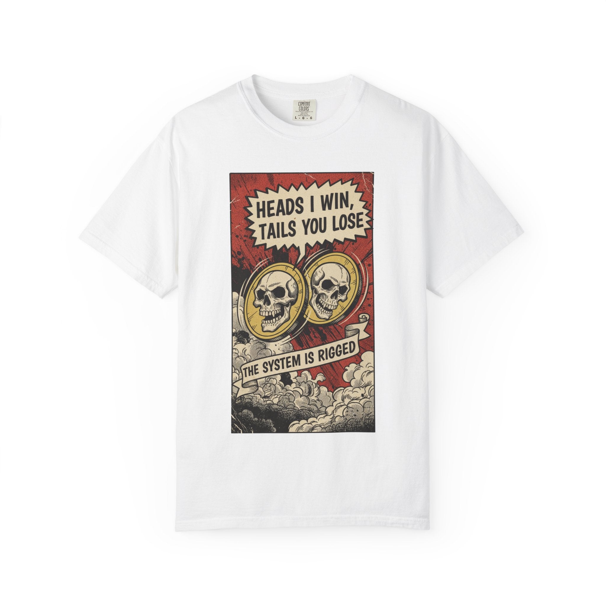 Vintage Satirical T-Shirt | Political Theater & System is Rigged Retro Tee | Sarcastic Dark Humor Shirt | Unisex Premium Cotton Graphic Tee White