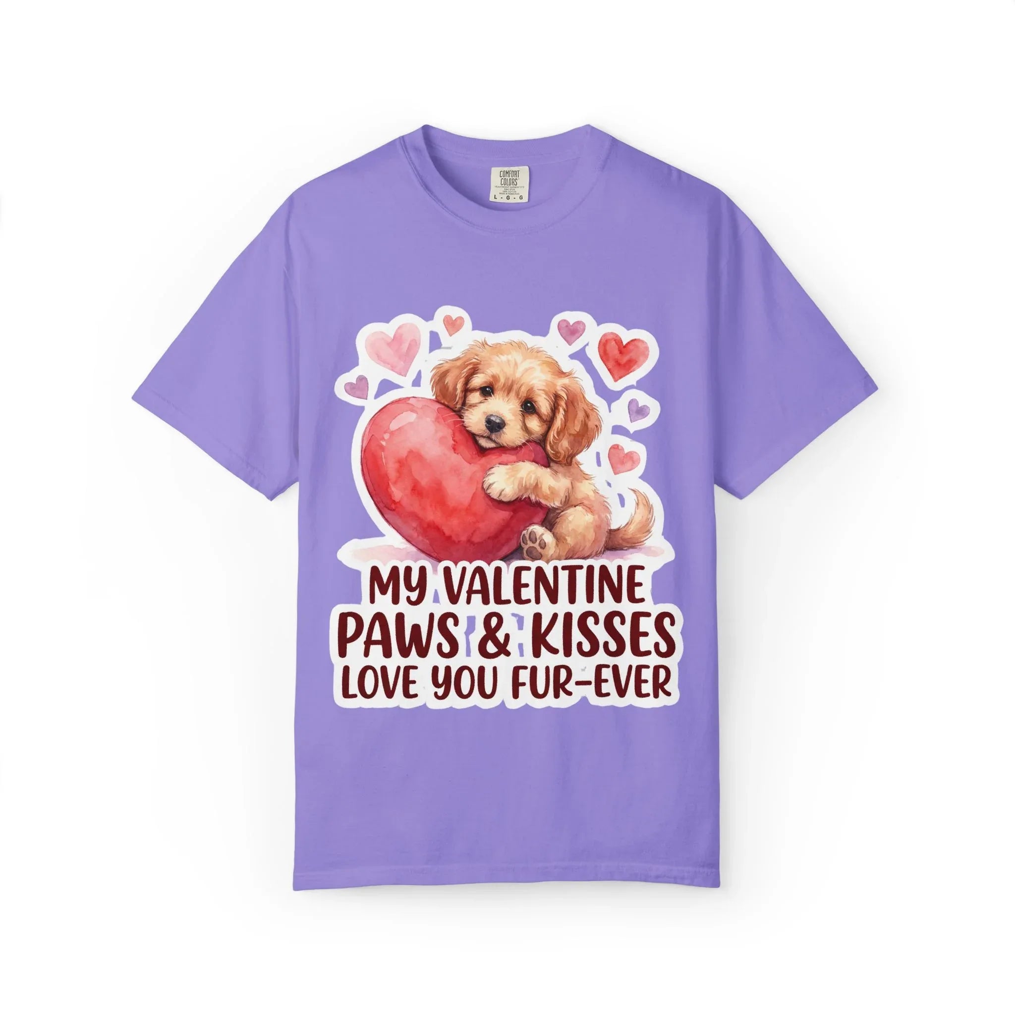 Puppy Heart Valentine T-Shirt | Paws & Kisses Love You Fur-Ever Dog Graphic Tee Violet