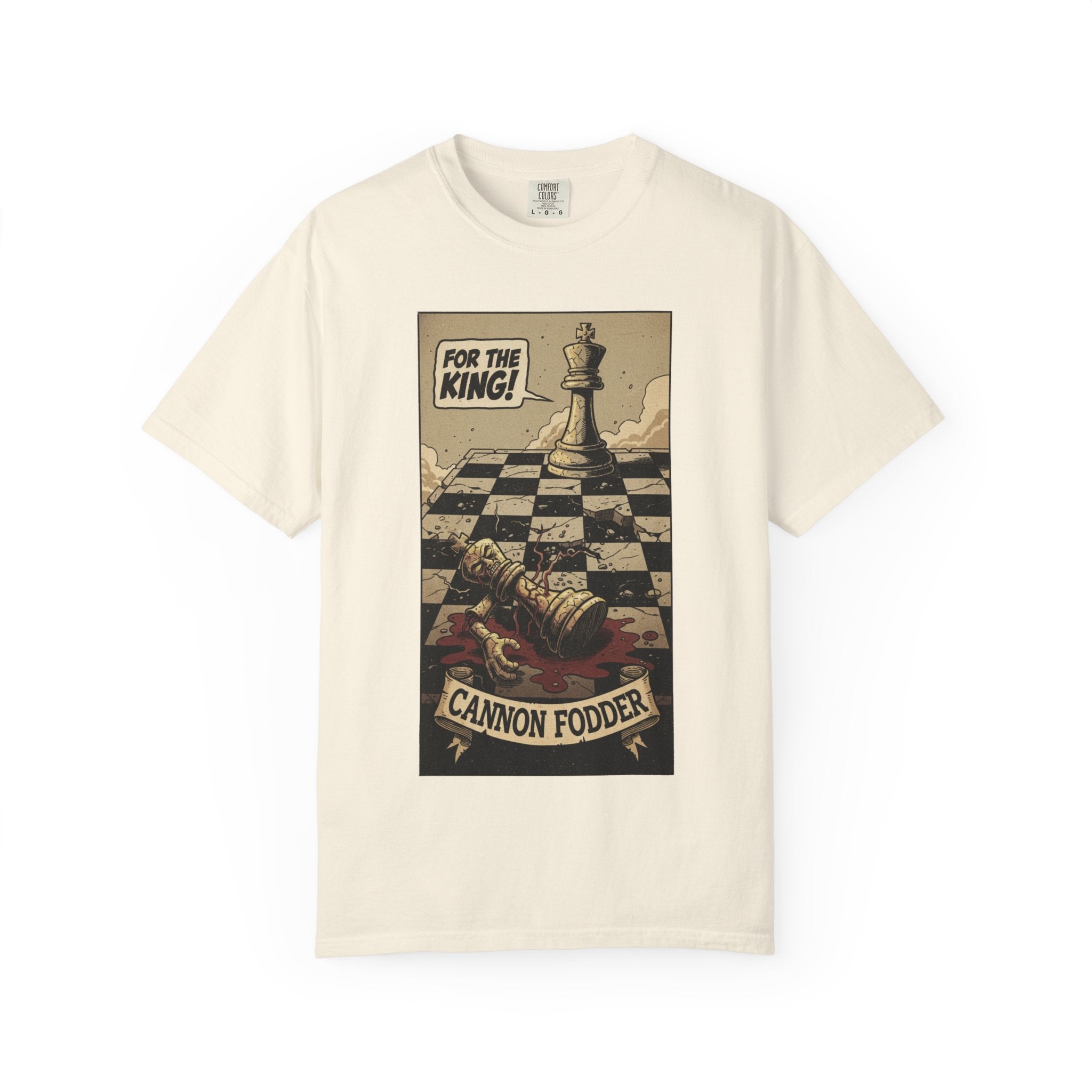 T-Shirt — "For the King! Cannon Fodder" Vintage Chess Graphic Tee Ivory