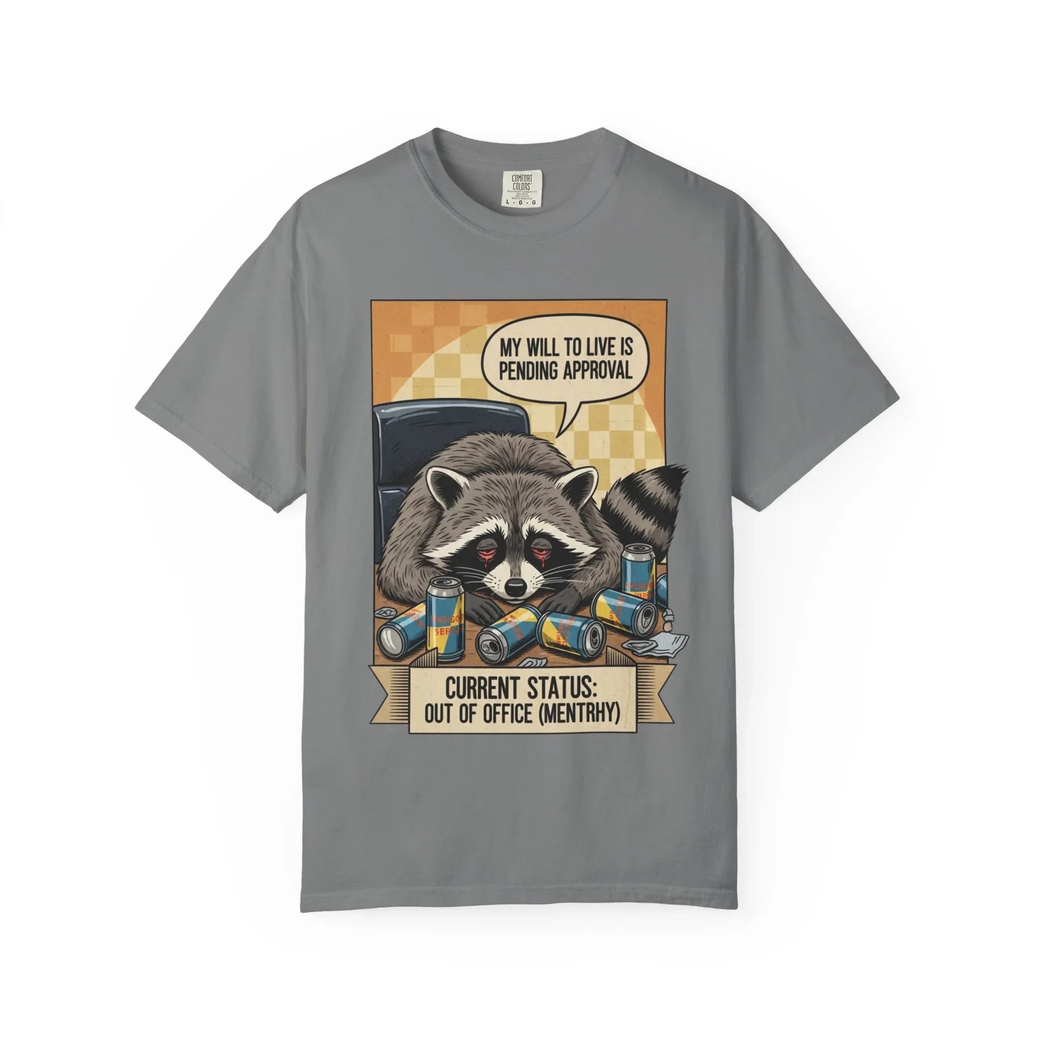Funny Raccoon Shirt Mentally Exhausted Gift for Coworker Out of Office Tee Retro Trash Panda Corporate Humor Sweatshirt Sarcastic OfficeGift Grey