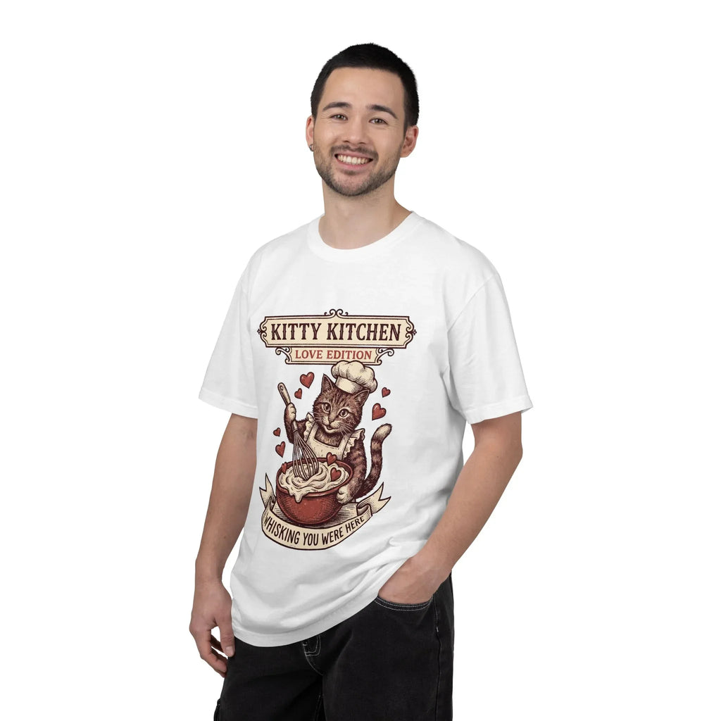 Kitty Kitchen Love T-Shirt | Vintage Cat Chef Whisking You Were Here Graphic Tee