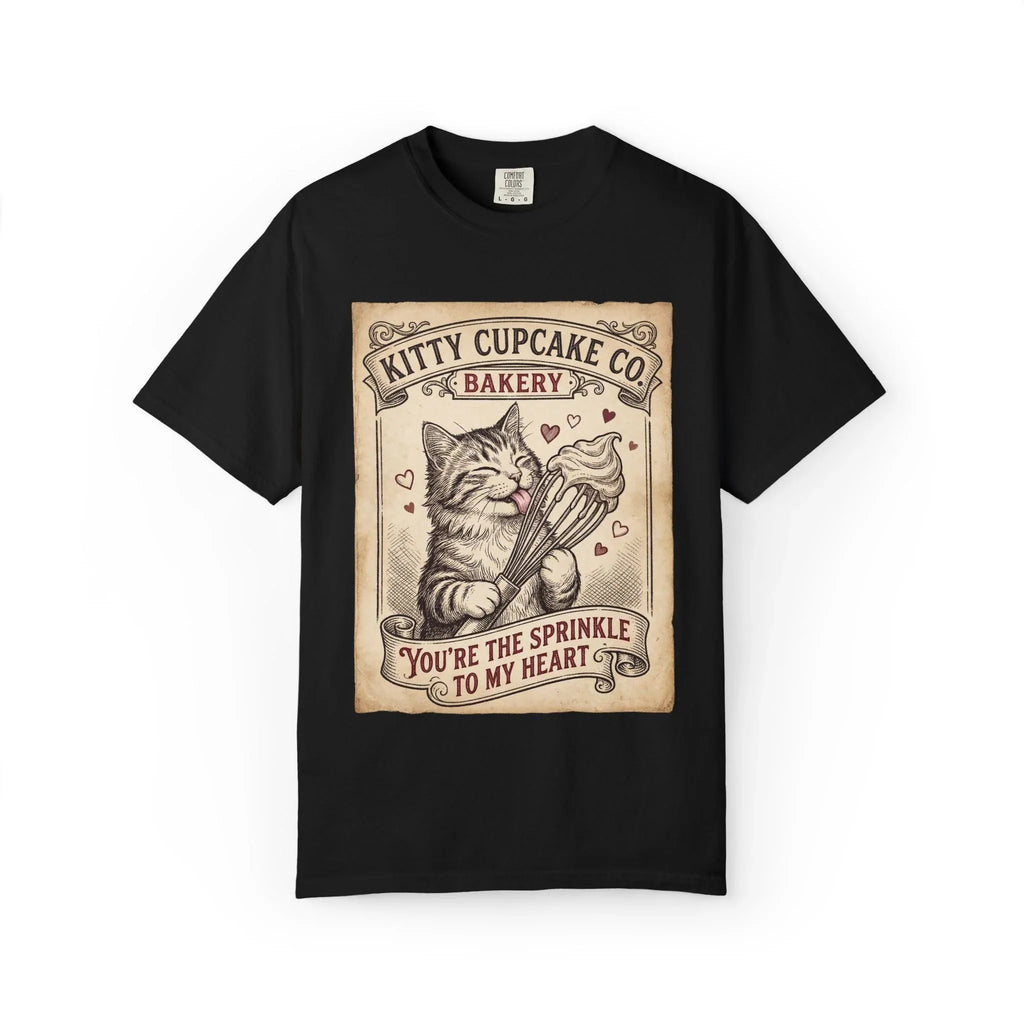 Kitty Cupcake Co T-Shirt | Vintage Cat Bakery Youre the Sprinkle to My Heart Graphic Tee Black
