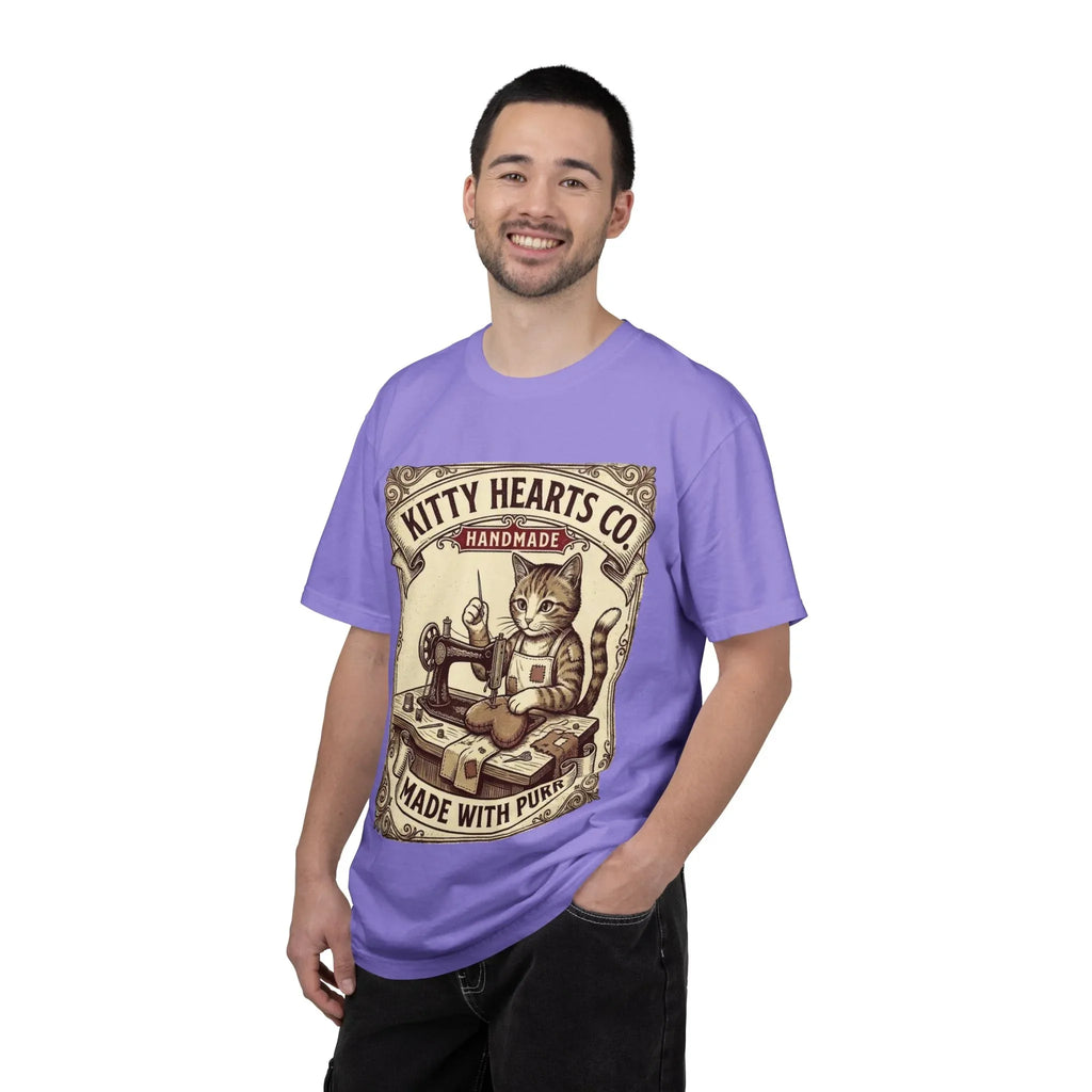 Kitty Hearts Co T-Shirt | Vintage Sewing Cat Made With Purr Graphic Tee | Retro Craft Lover Gift