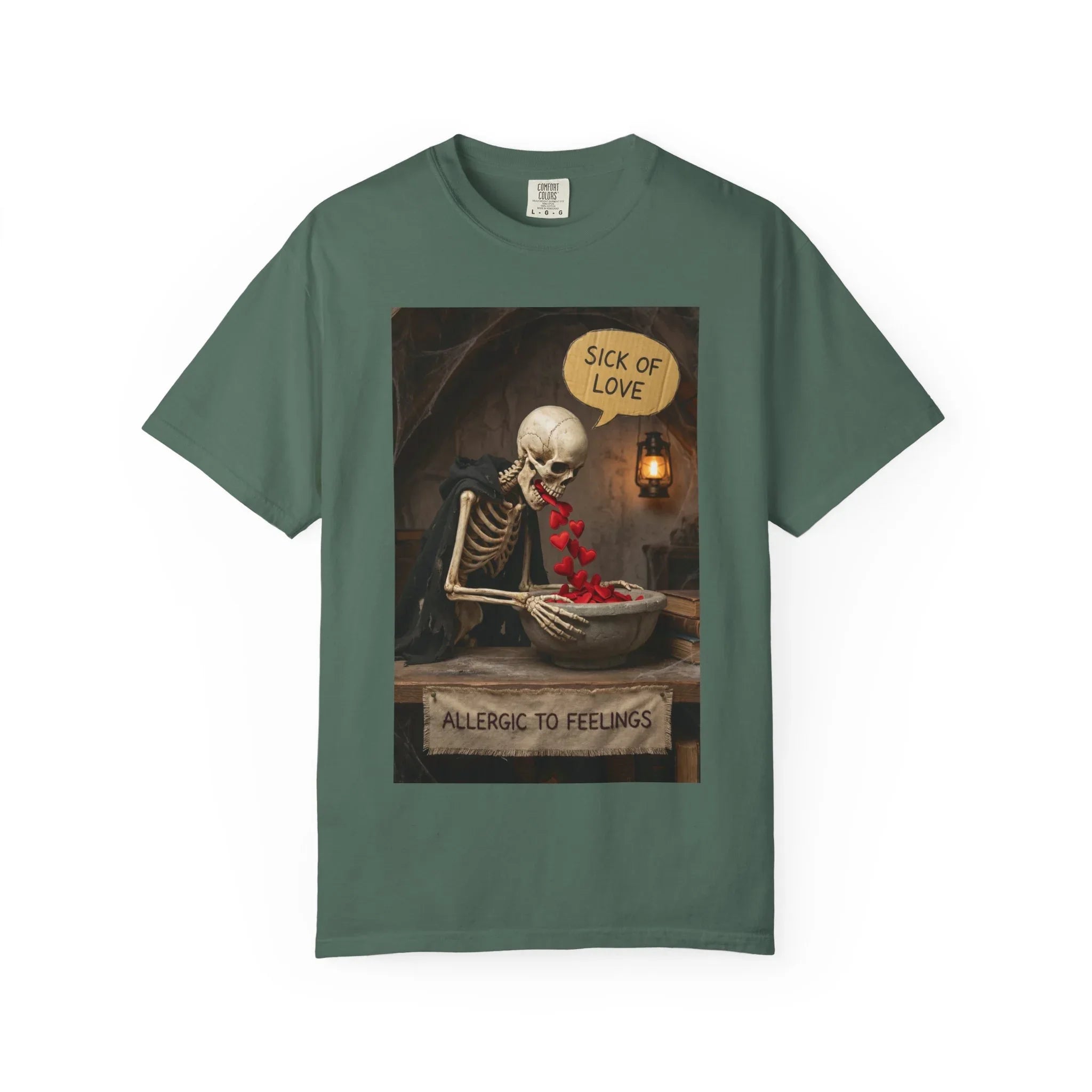 Sick of Love" Allergic To Feelings Vintage Skeleton T-Shirt - Premium Dark Humor Apparel Blue Spruce