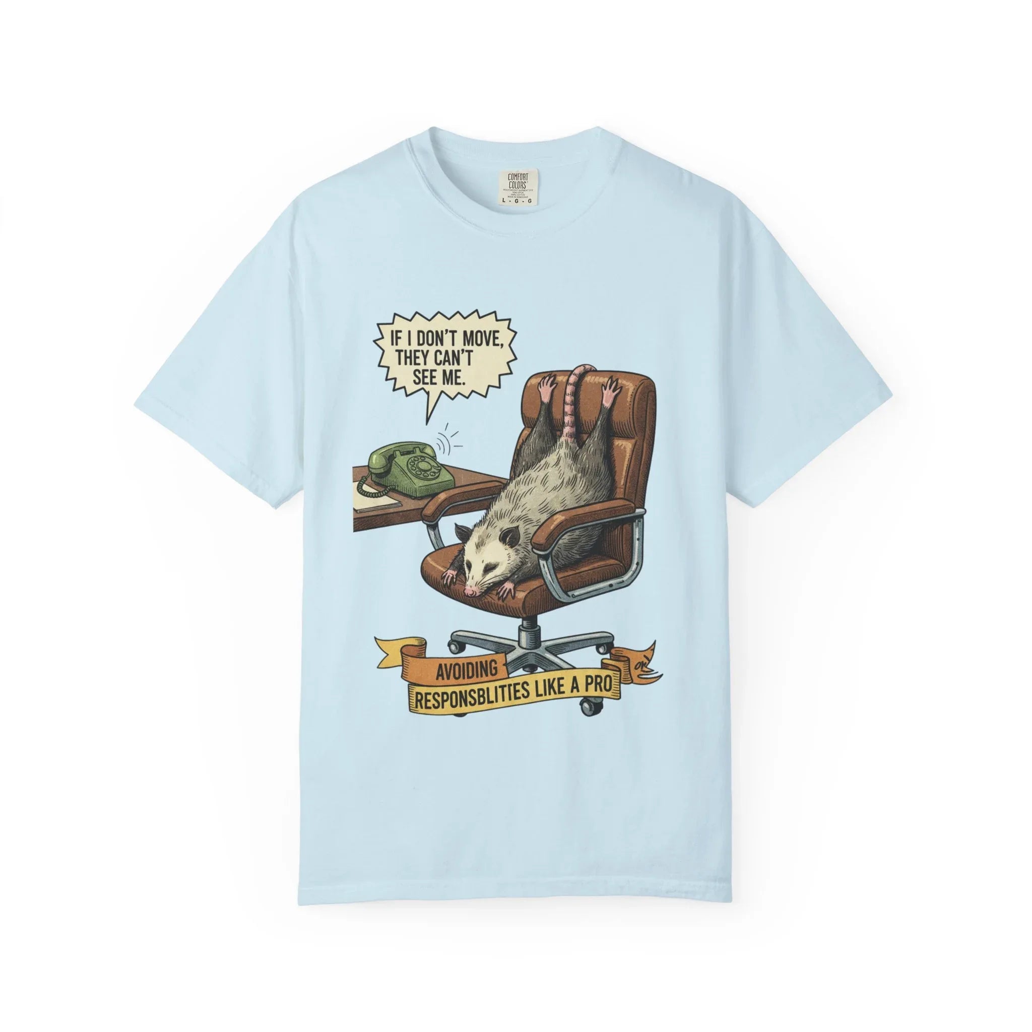 Funny Opossum Shirt - Procrastination Gift - Office Humor Tee - Introvert Sweatshirt - "Avoiding Responsibilities Like A Pro" - Vintage Opossum Illustration - Social Anxiety Top Chambray