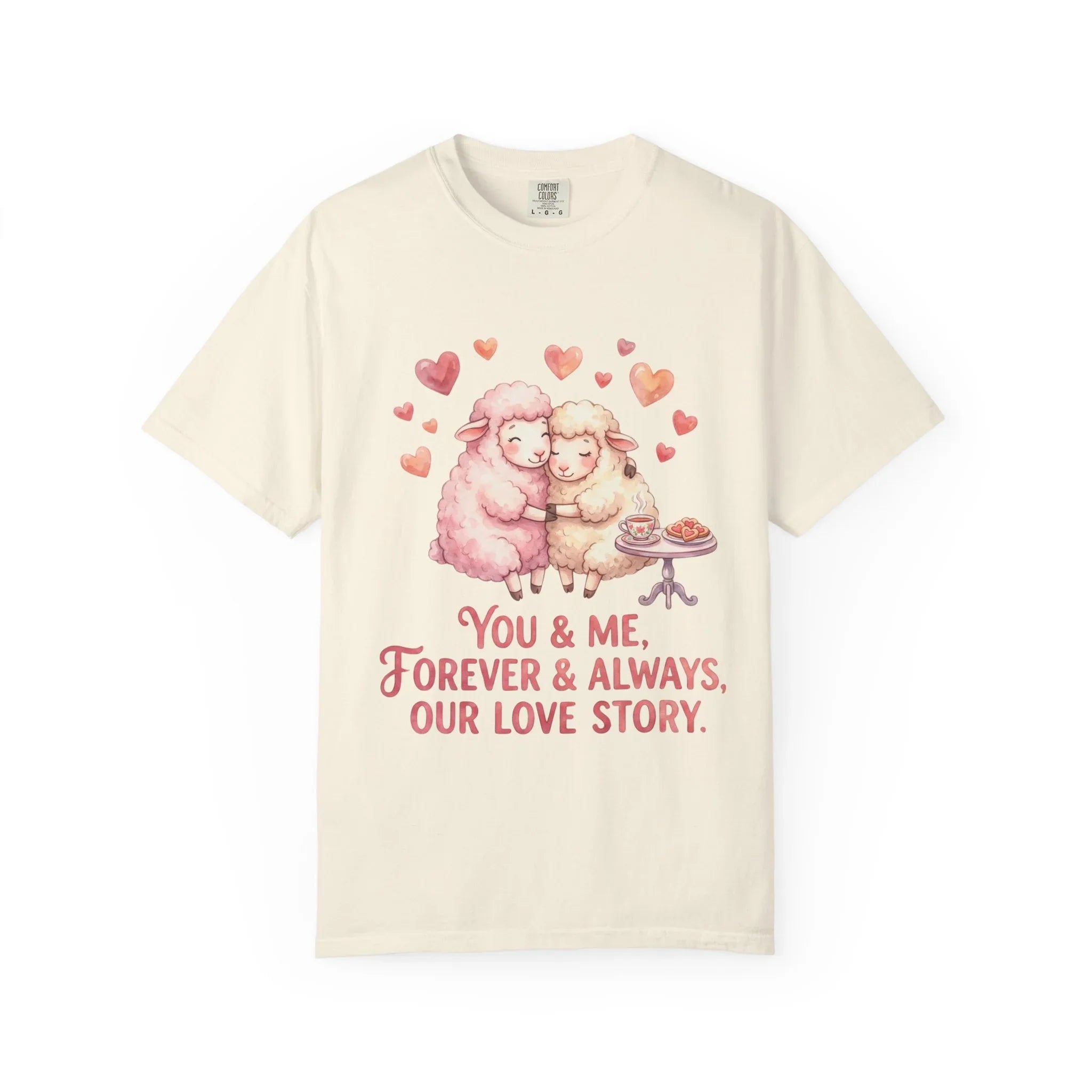 You and Me Forever Always Our Love Story T-Shirt | Cute Sheep Couple Tee | Cozy Valentine Gift | Vintage Soft Romantic Shirt Ivory