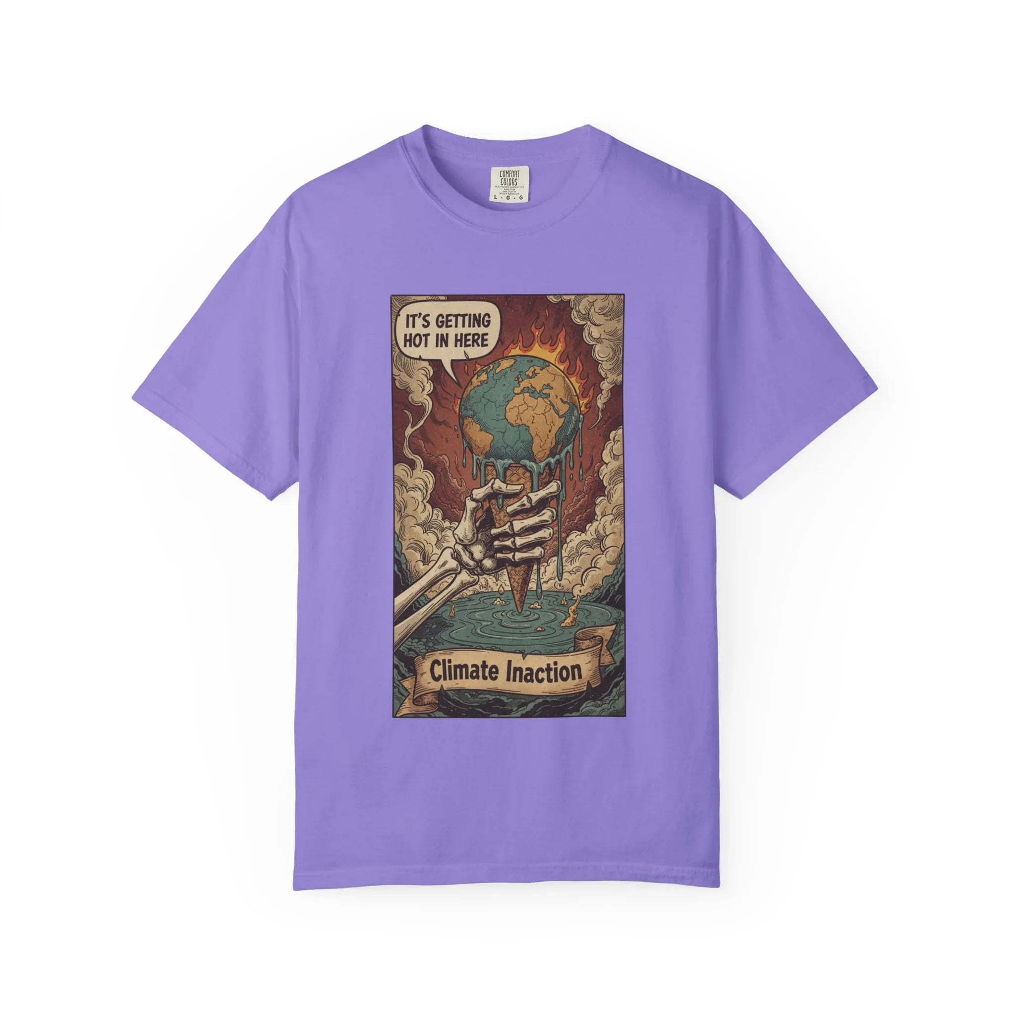 Climate Inaction Melting Earth Shirt - Global Warming Satire Tee - Skeleton Hand Vintage Graphic - Environmental Activist Gift - Retro Distressed Planet Earth T-Shirt Violet