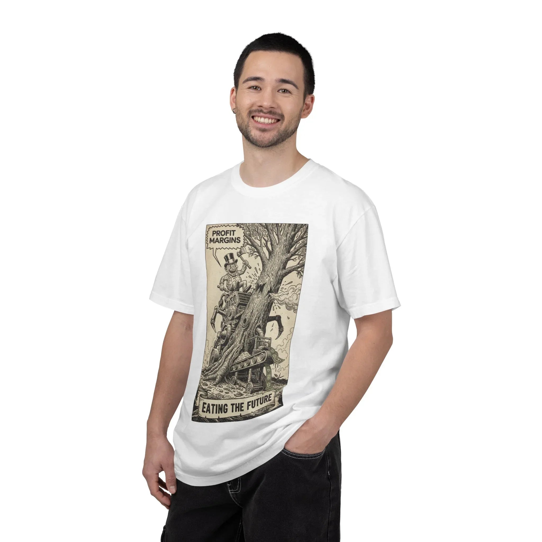 Eating The Future Shirt - Satirical Political Graphic Tee - Vintage Woodcut Eco Activist T-Shirt - Corporate Greed Social Commentary - Environmental Awareness Aesthetic Streetwear