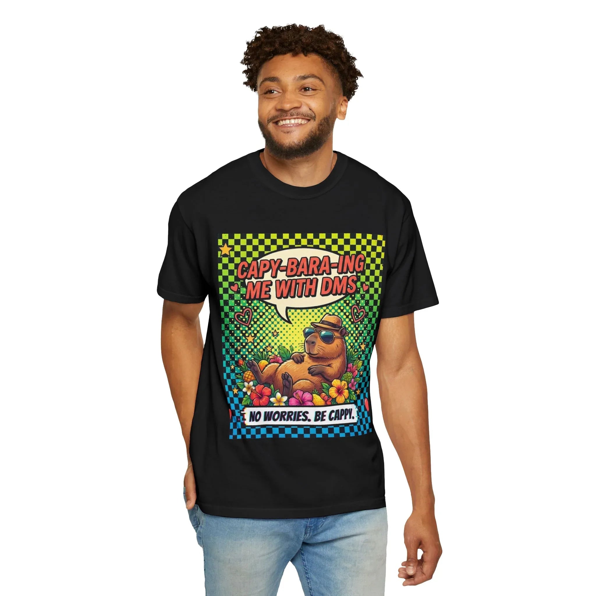 Capybara Relaxing Cartoon T-Shirt | Capy-bara-ing Me With DMs Tee | No Worries Be Cappy | Viral Meme Humor Gift Shirt