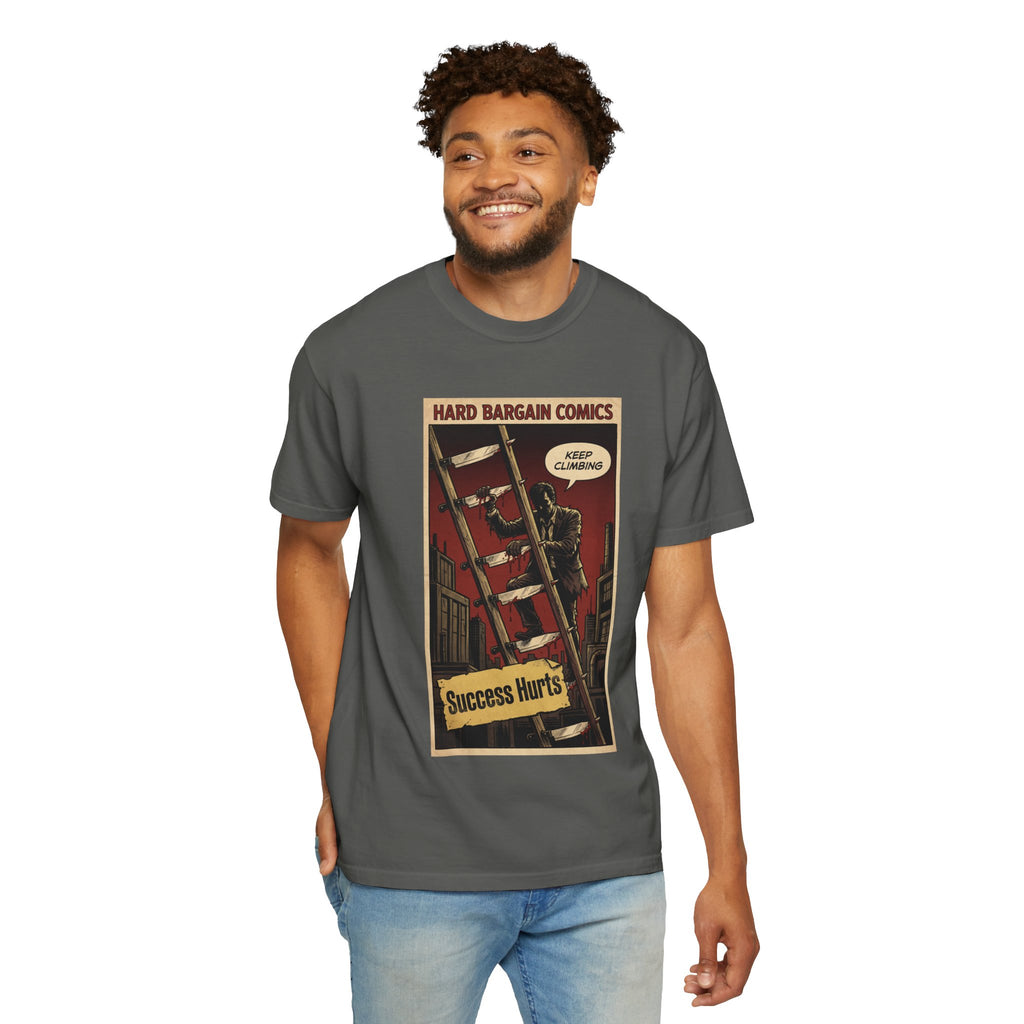 Success Hurts T-Shirt - Keep Climbing Hard Bargain Comic Tee - Vintage Retro Streetwear - Edgy Motivational Hustle Shirt - Grunge Graphic Apparel