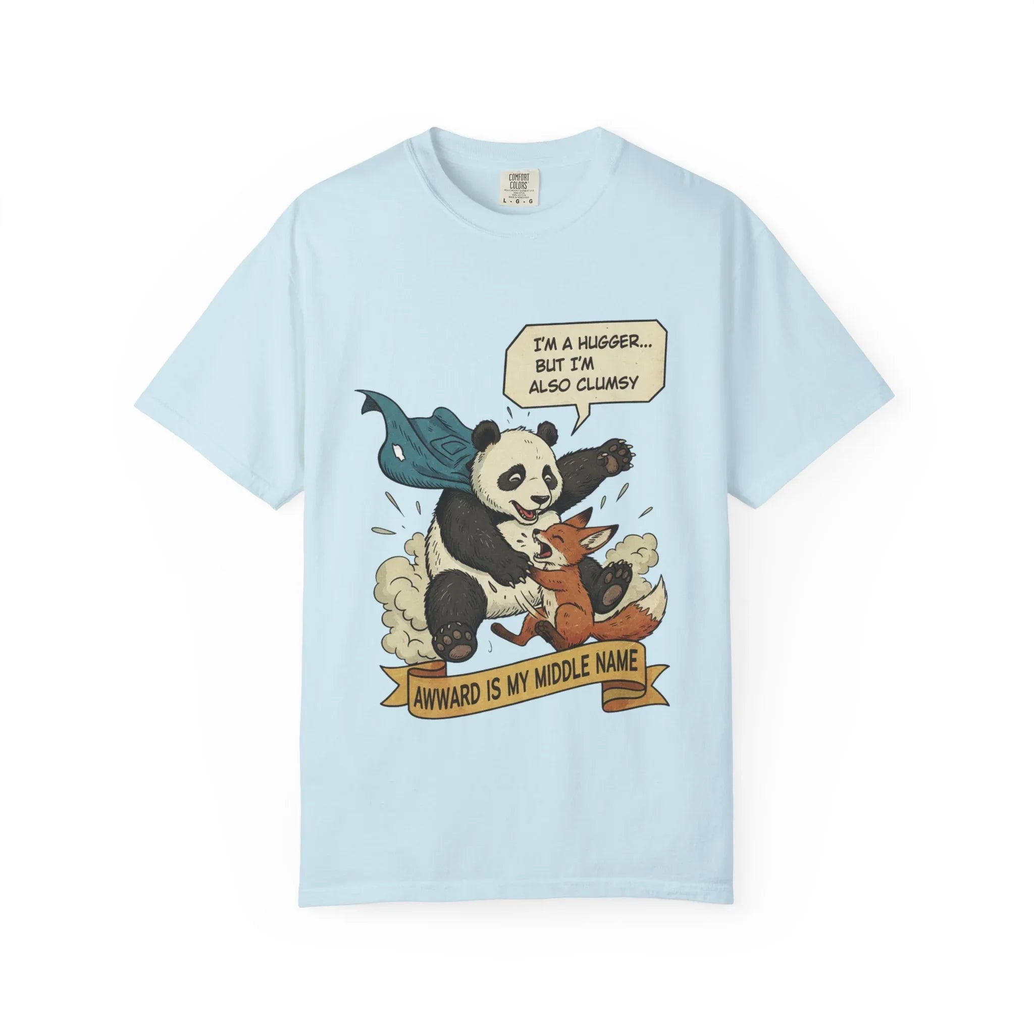 Funny Panda Shirt - Clumsy Fox Tee - Vintage Comic Style "Awward" Gift - Socially Awkward Friendship T-Shirt - Retro Cartoon Graphic Tee Chambray