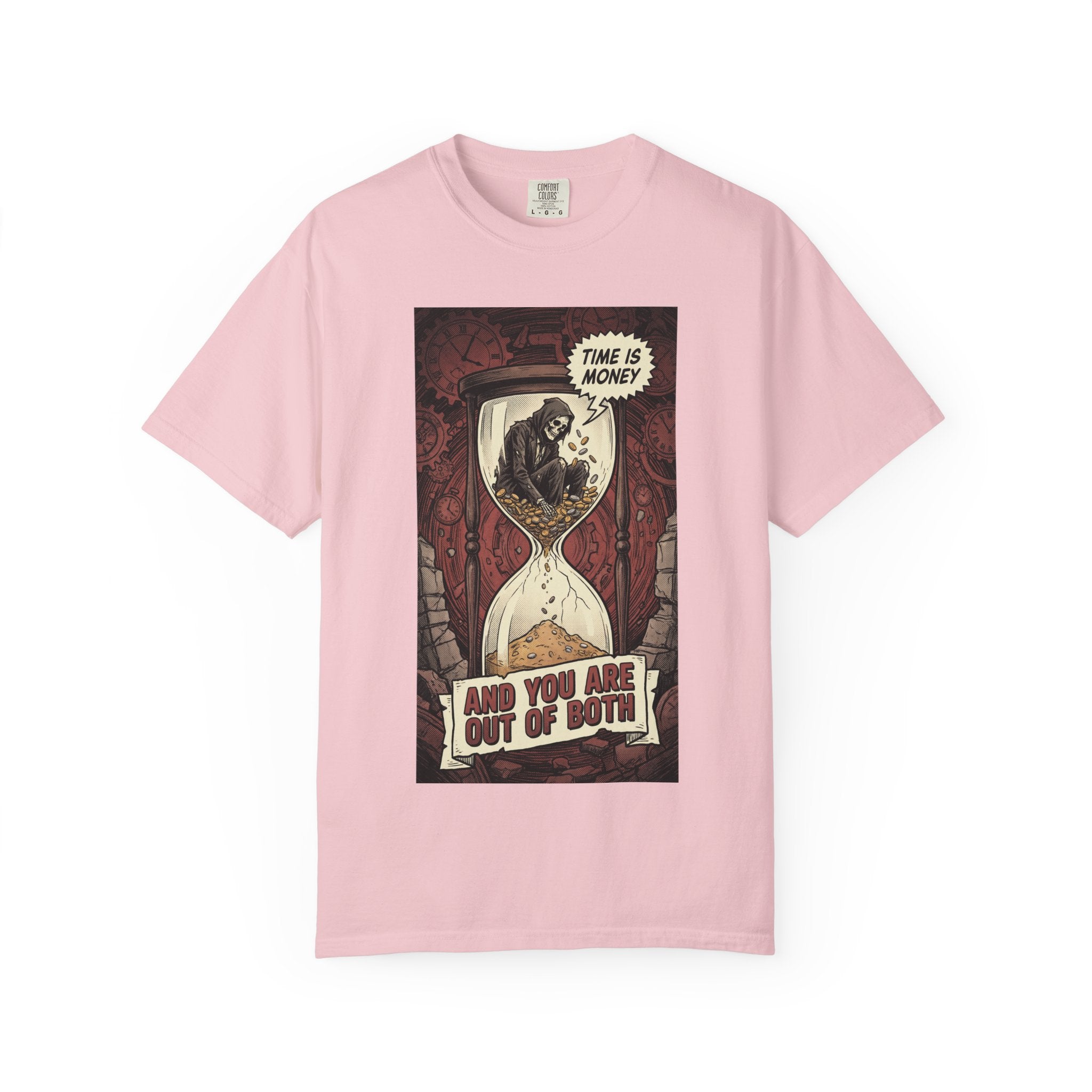 Time Is Money Shirt, Out of Both Grim Reaper Tee, Sarcastic Financial Satire Shirt, Vintage Grunge Hourglass Apparel, Dark Humor Philosophy Gift Blossom