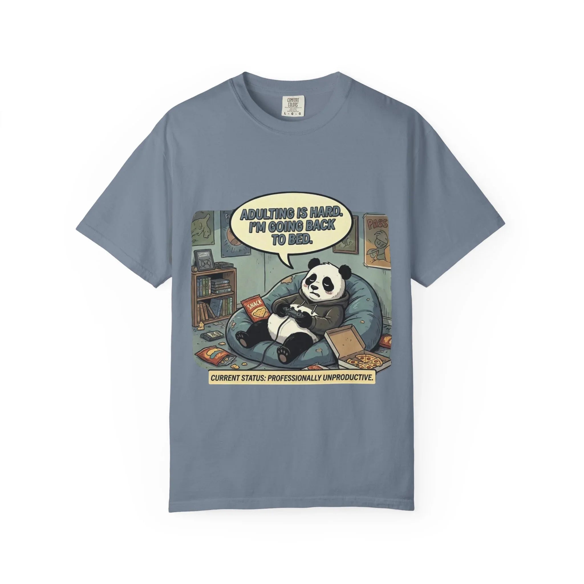 Adulting Is Hard Panda T-Shirt | Lazy Reading Graphic Tee | Cozy Bookworm Humor Gift | Vintage Anti Hustle Comic Shirt Blue Jean