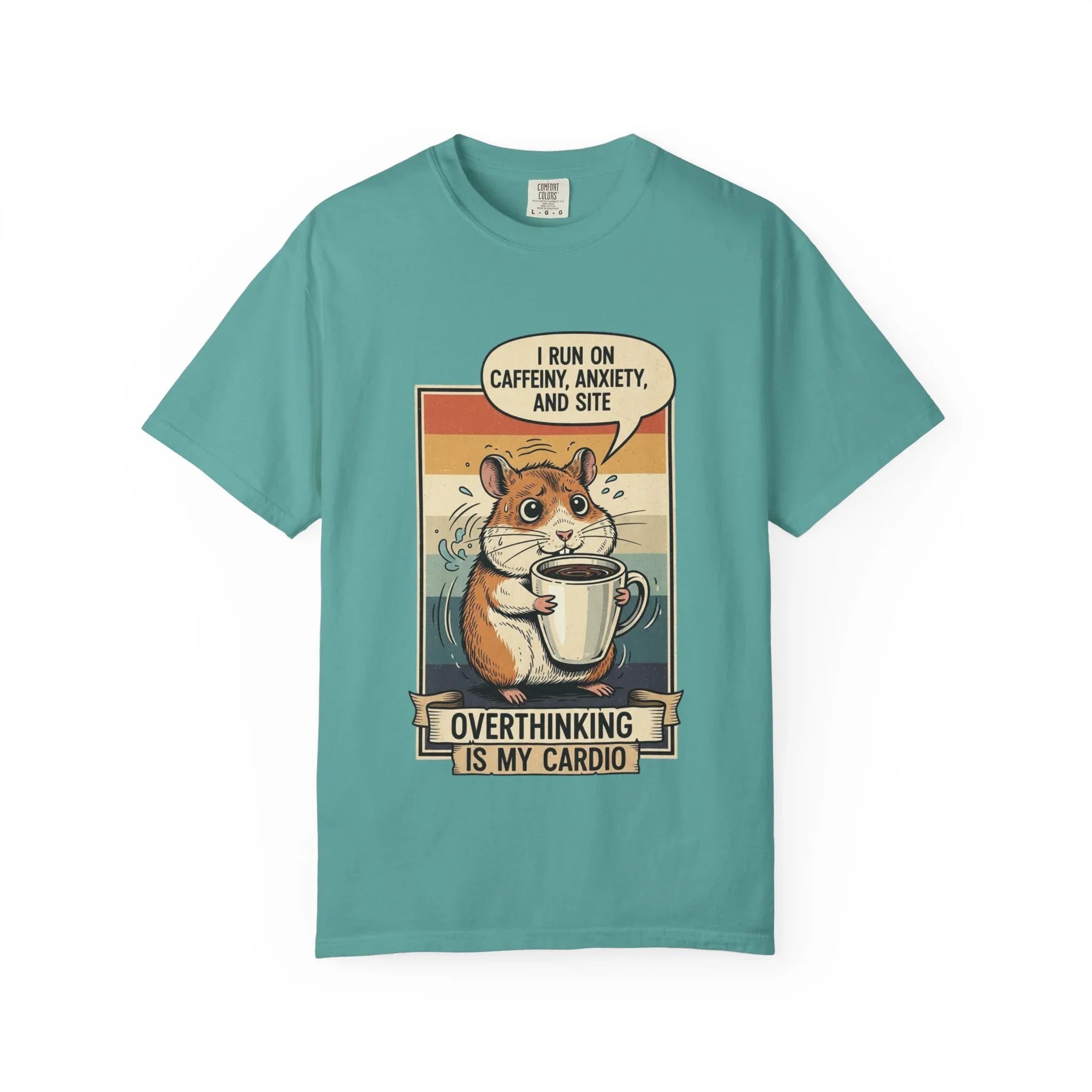 Funny Overthinking Hamster T-Shirt Retro Coffee Lover Gift Stress Anxiety Shirt Sarcastic Mental Health Tee Vintage Hamster Mom Dad Gift Seafoam
